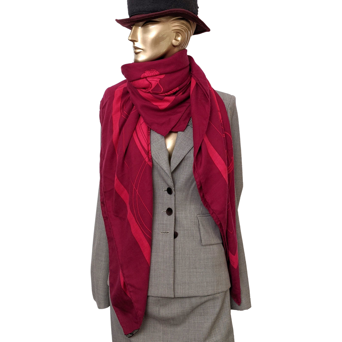Hermes 2008 Cassis/Framboise " Ex Libris " Cashmere Shawl 140 x 140 cm