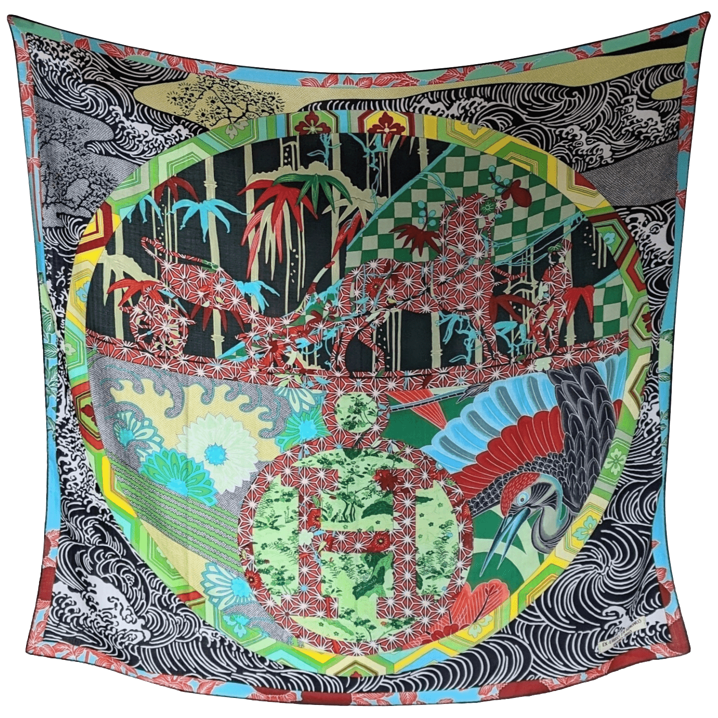 HERMES 2012 Ex-Libris en Kimonos Cashmere Shawl 140 x 140 cm