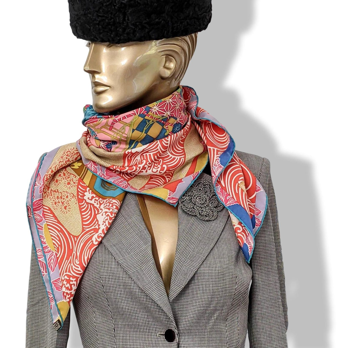 Hermes 2011Turquoise/Lilas/Rose/Rouge EX-LIBRIS EN KIMONOS by Anamorphee Twill 90, Mint!