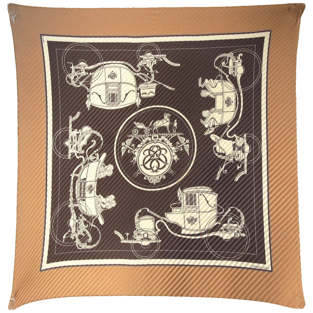 Hermes Caramel Chocolat Ex Libris Pleated Plisse Twill 90cm
