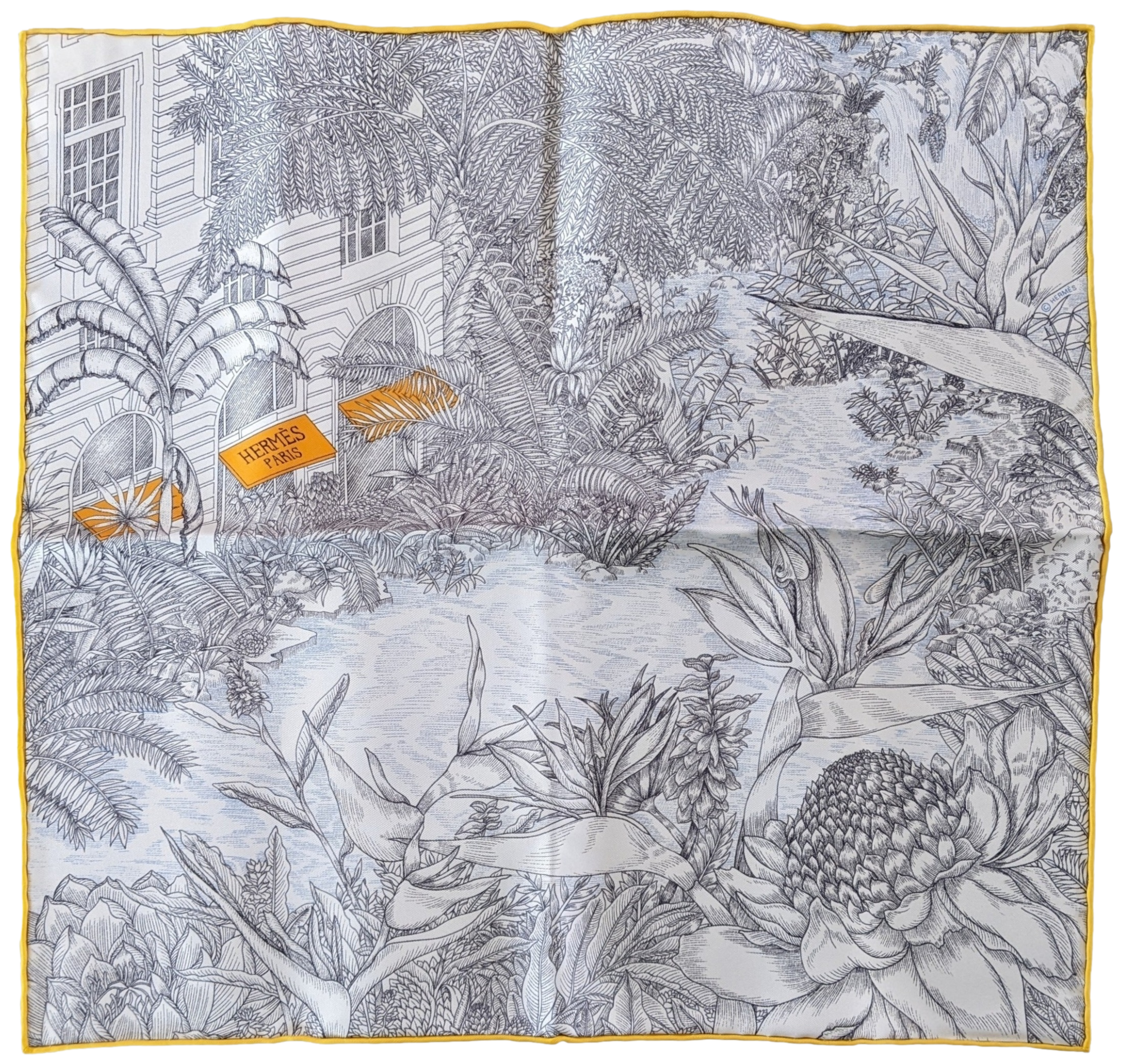 HERMES FAUBOURG TROPICAL DETAIL Twill Silk Gavroche 45 x 45 cm