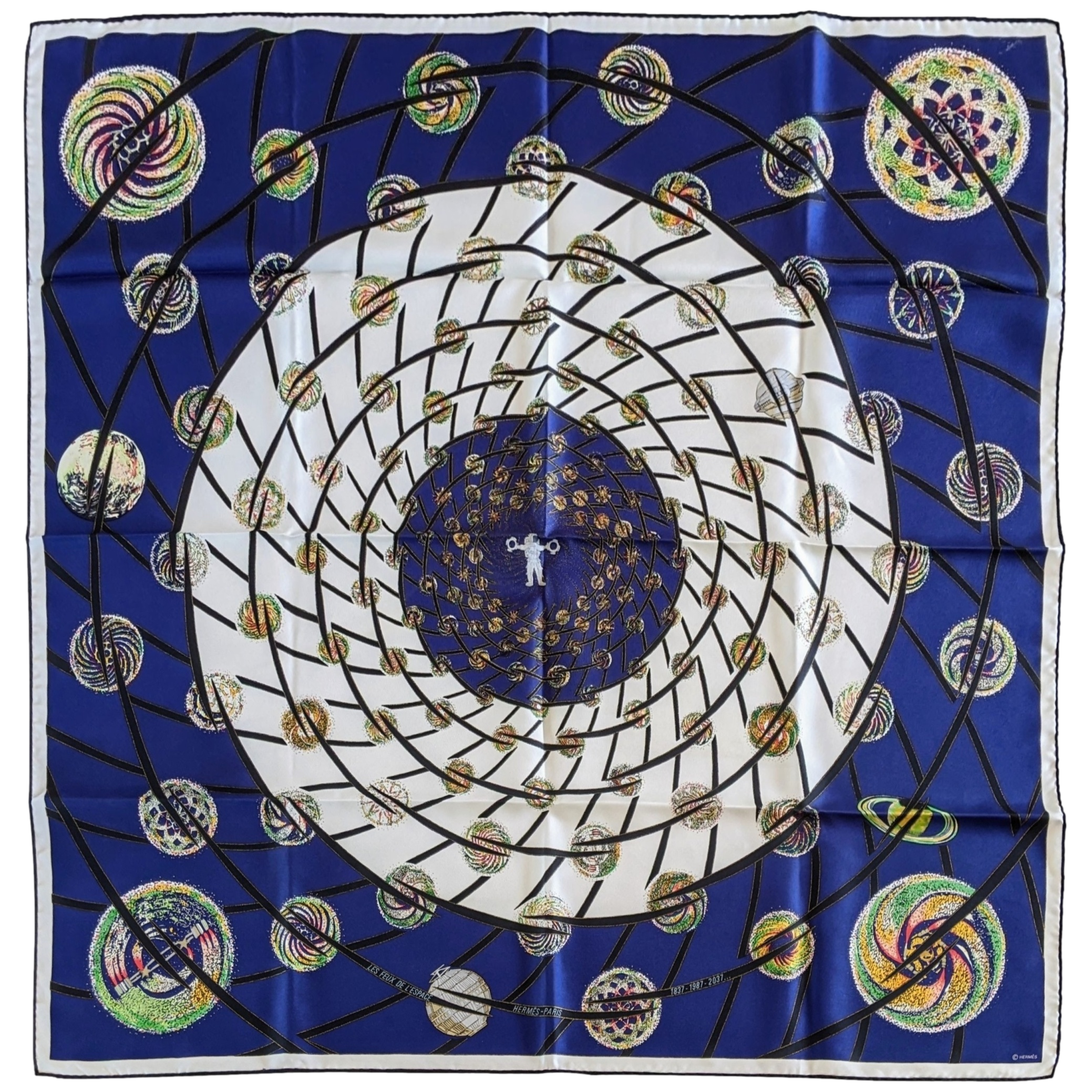 HERMES FEUX DE L'ESPACE by Michel Duchene Metallic Overlay Twill 90 x 90 cm