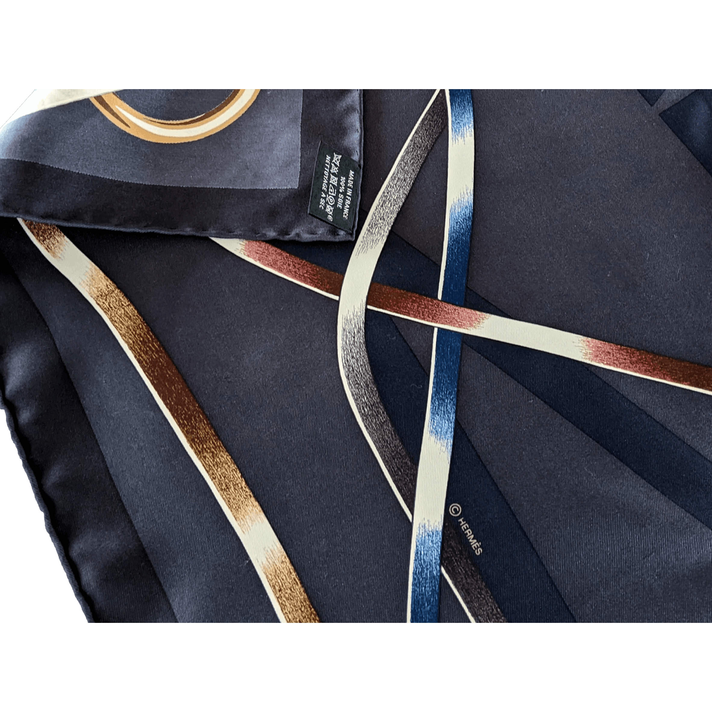 HERMES Figure Artistique Silk Scarf 90 Bleu Noir by Florence Manlik