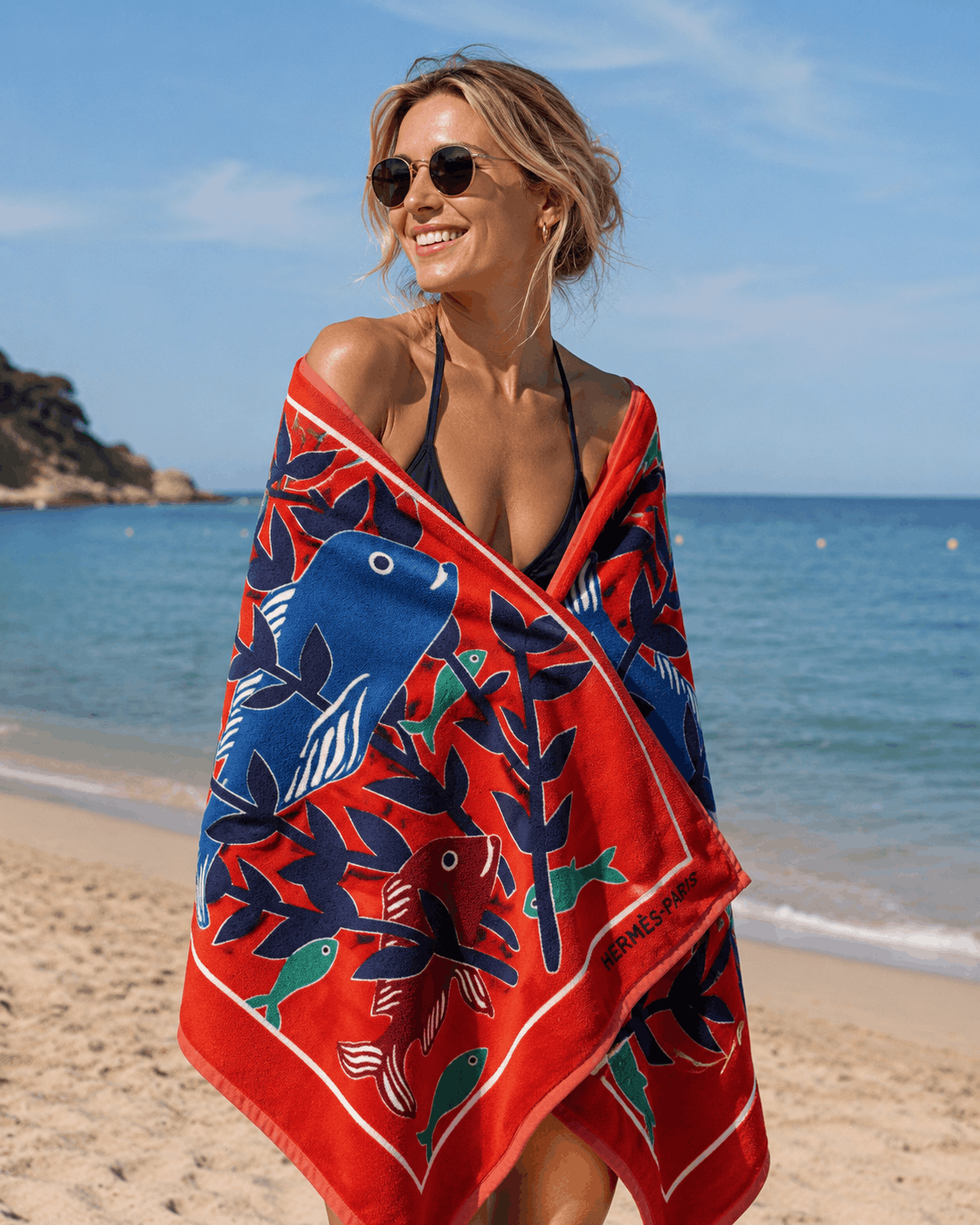 HERMES Fish Beach Towel GM 90 x 150 cm