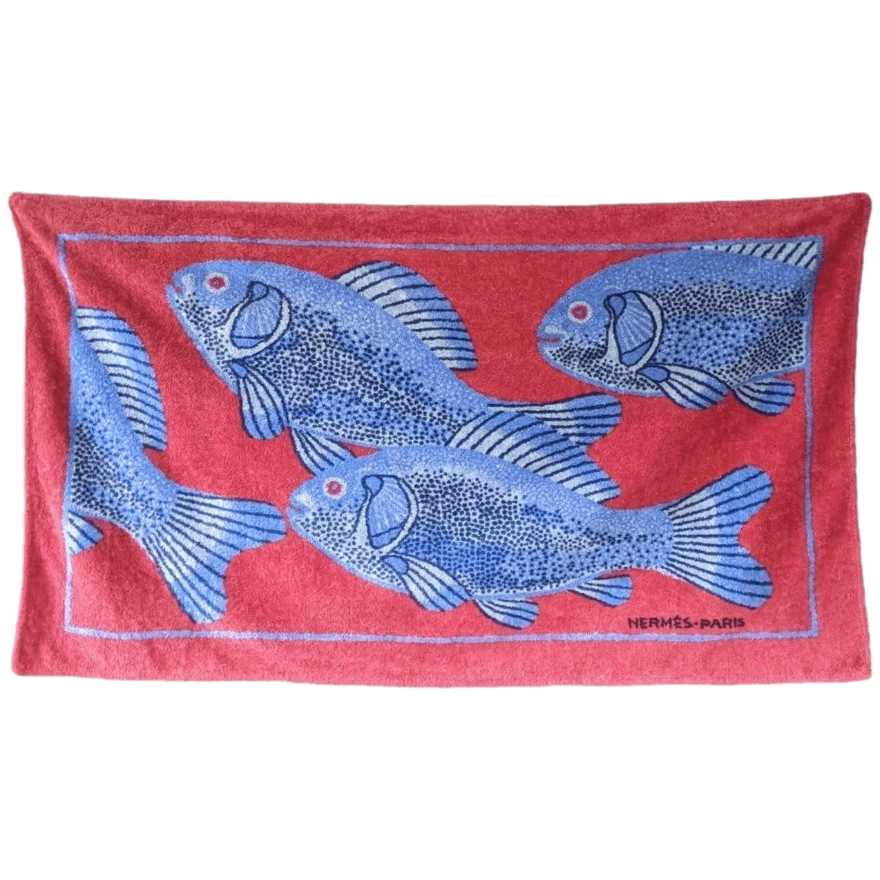 HERMES Fishes Cotton Terry Animal Print Towel 90 x 150 cm