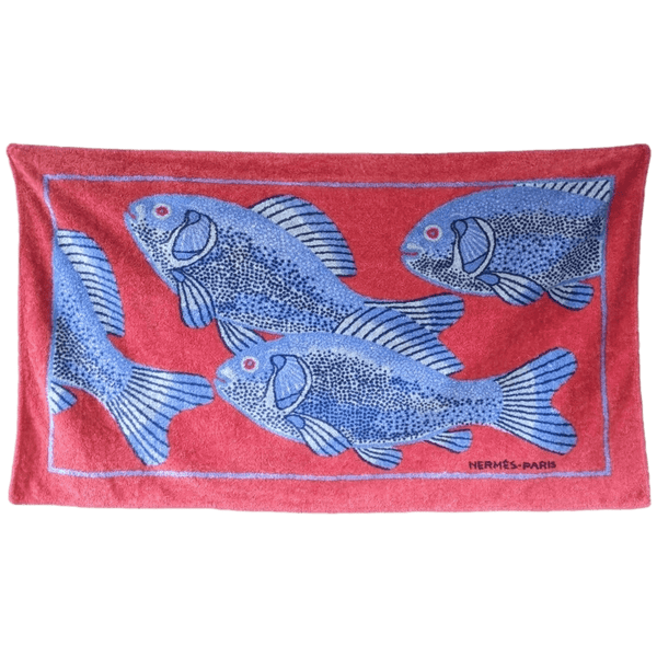 HERMES Fishes Cotton Terry Animal Print Towel 90 x 150 cm