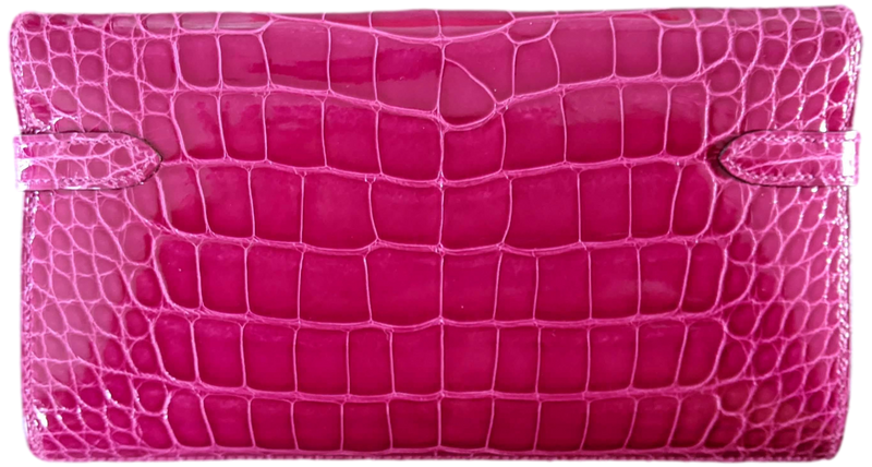 Hermes [L33] Rose Scheherazade Fuchsia Alligator "Kelly Classic Wallet " Evening Clutch Bag GHW