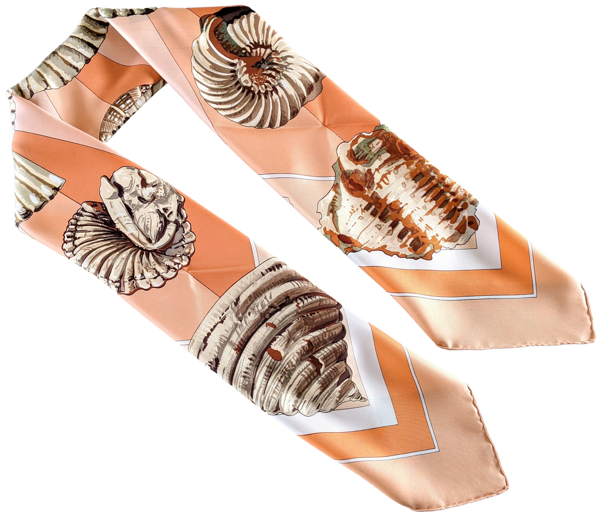 Produits Hermes 1980 Special Issue Abricot/Rose/Blanc " Geologie" by Loic Dubigeon Silk Twill 90cm with Blanc Matte Overlay