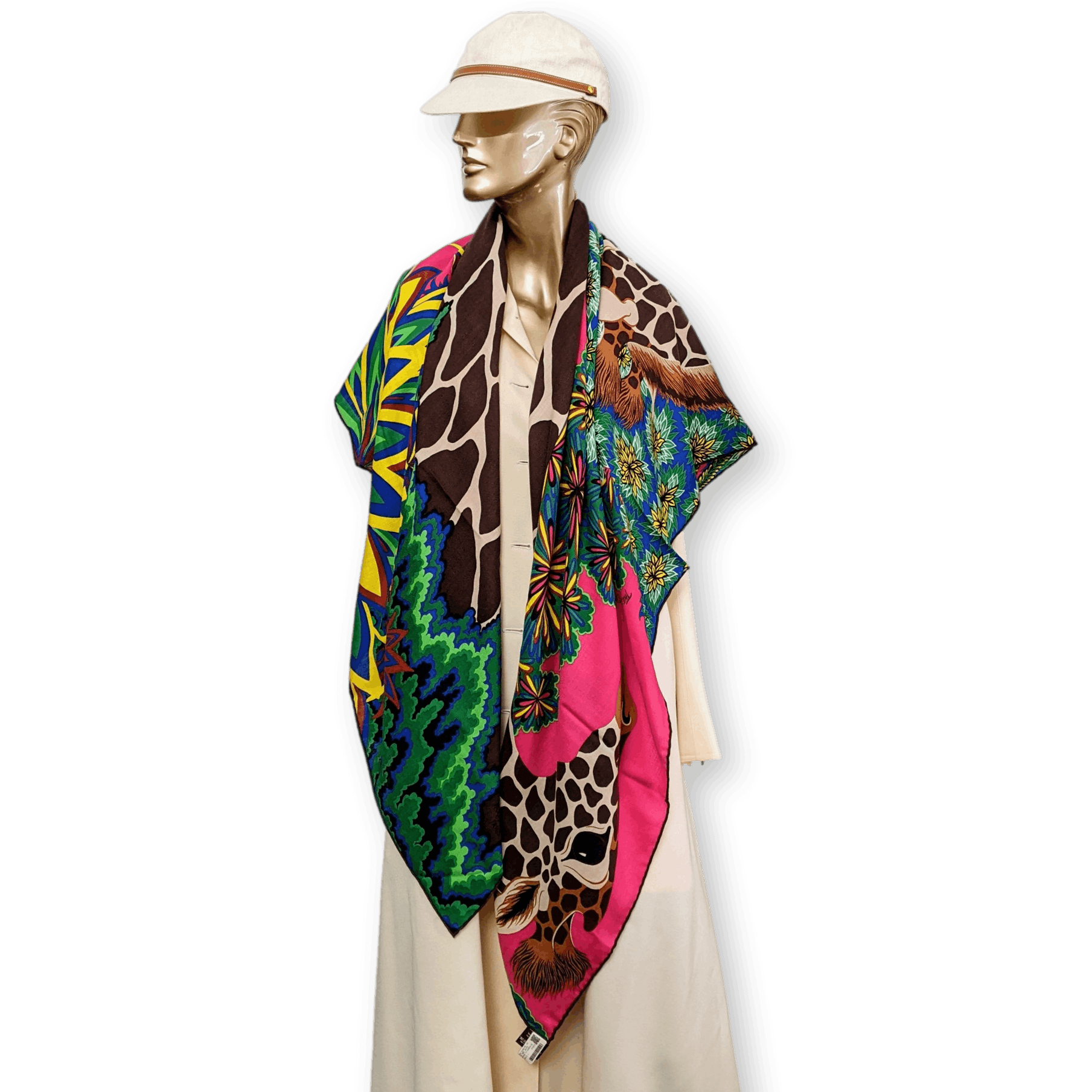 HERMÈS Girafes The Three Graces by Alice Shirley Cashmere Silk Shawl 140