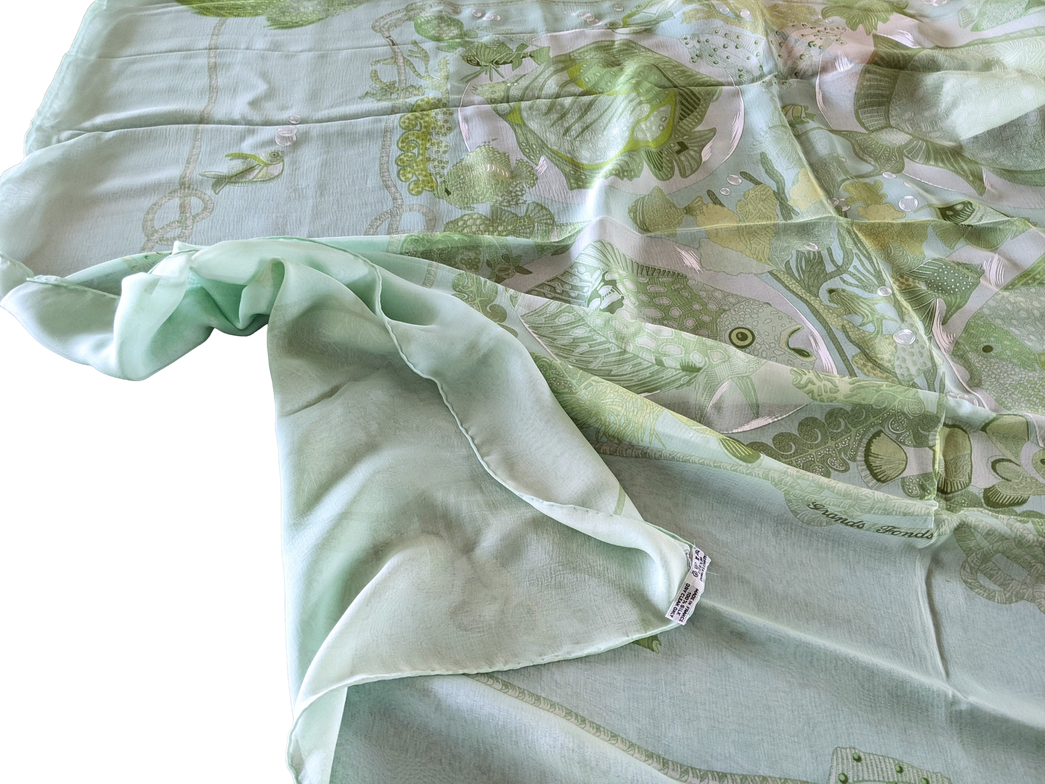 HERMES GRANDS FONDS DOUBLE FACE Green & Blanc Matte Overlay Mousseline 140 x 140 cm, RARE!