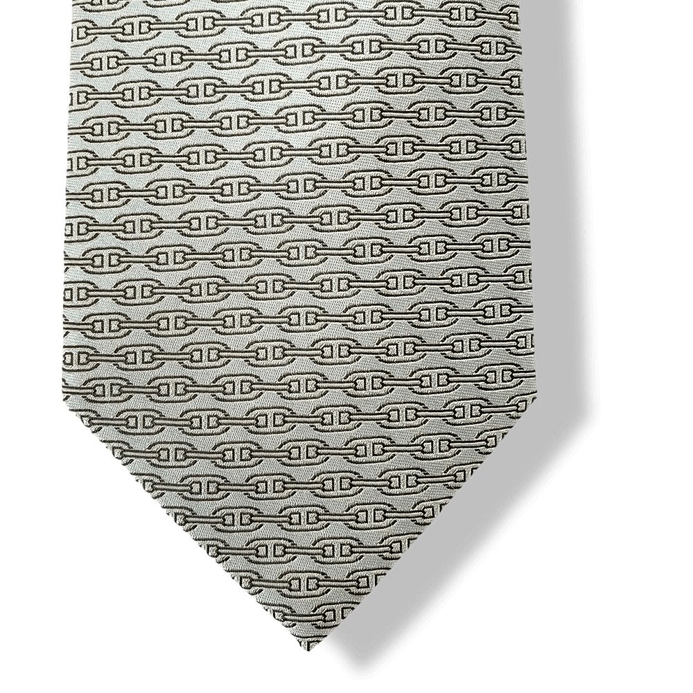 Hermes Grey Brown SOIE LOURDE - QUEEN MARY Chaine d'ancre Heavy Silk Tie 9cm, New in Pochette! - poupishop