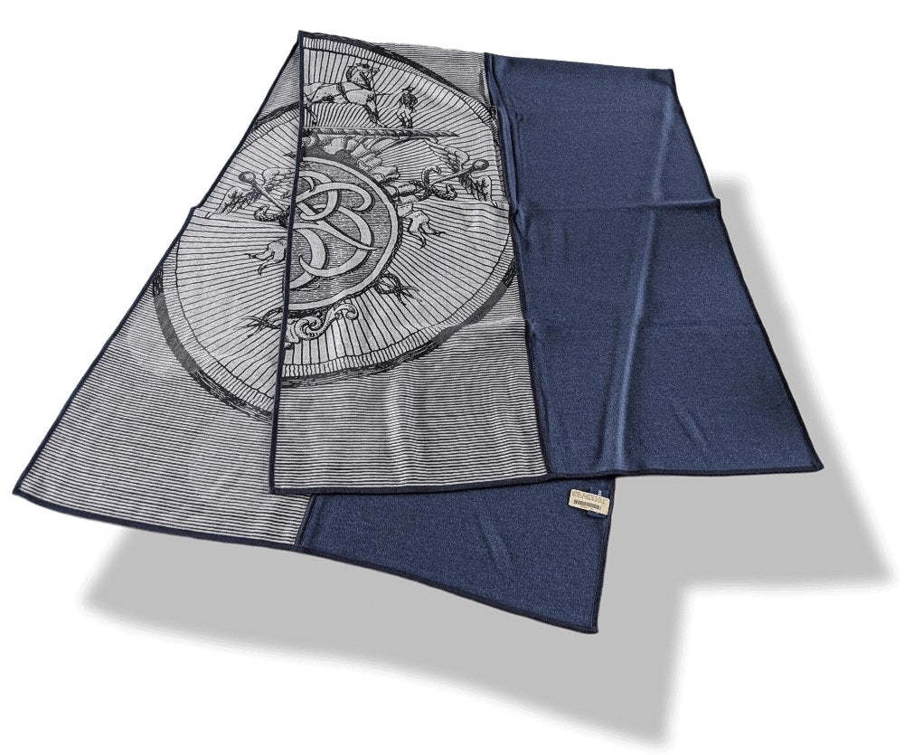 Hermes Gris Chine /Black/Blue DOUBLE JEU SUITE ET MANQUE MUFFLER 70% Cashmere Stole, BNWT! - poupishop