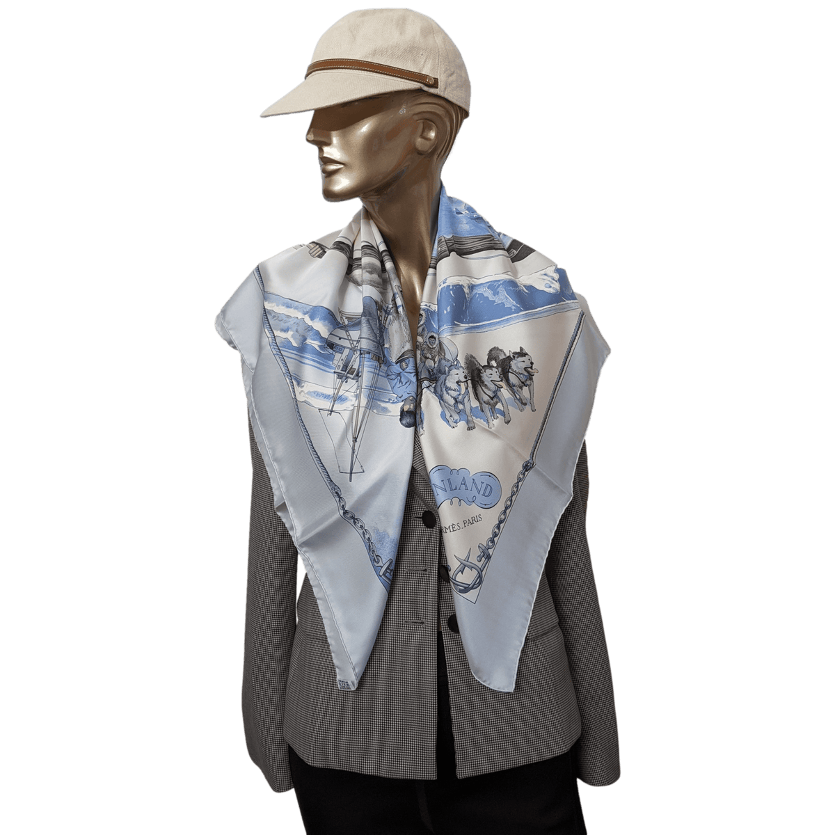 HERMES GRONLAND 2000s Twill Silk with Blanc Matte Overlay Carre 90 x 90 cm