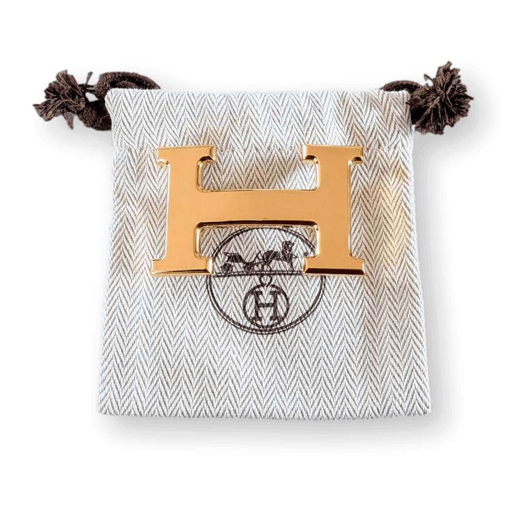 HERMES H Belt Buckle 32 mm Shiny Yellow Gold Plated New in Pochette