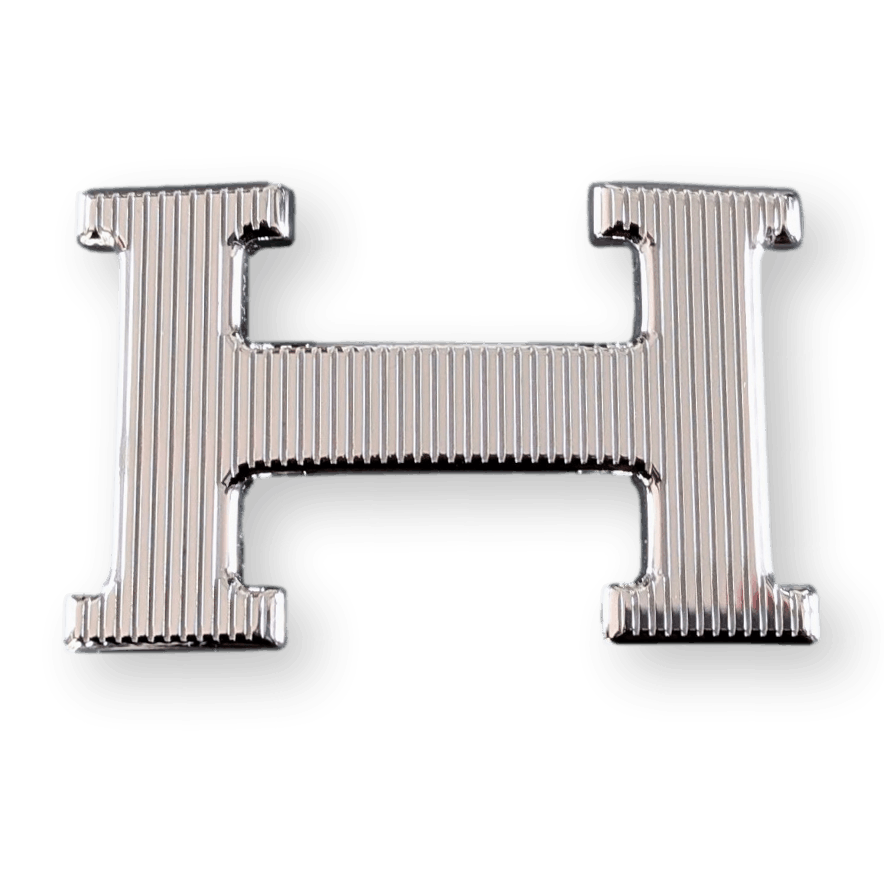 HERMES H Belt Buckle Striee Calandre Silver Plated 32 mm Unused with Chevron Pouch