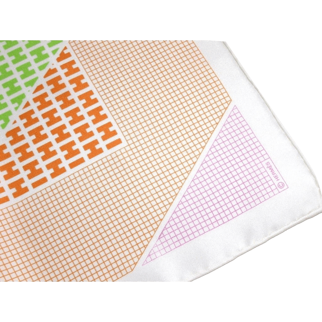 Hermes 2005 Rose/Green/Orange H en Biais Twill 90cm