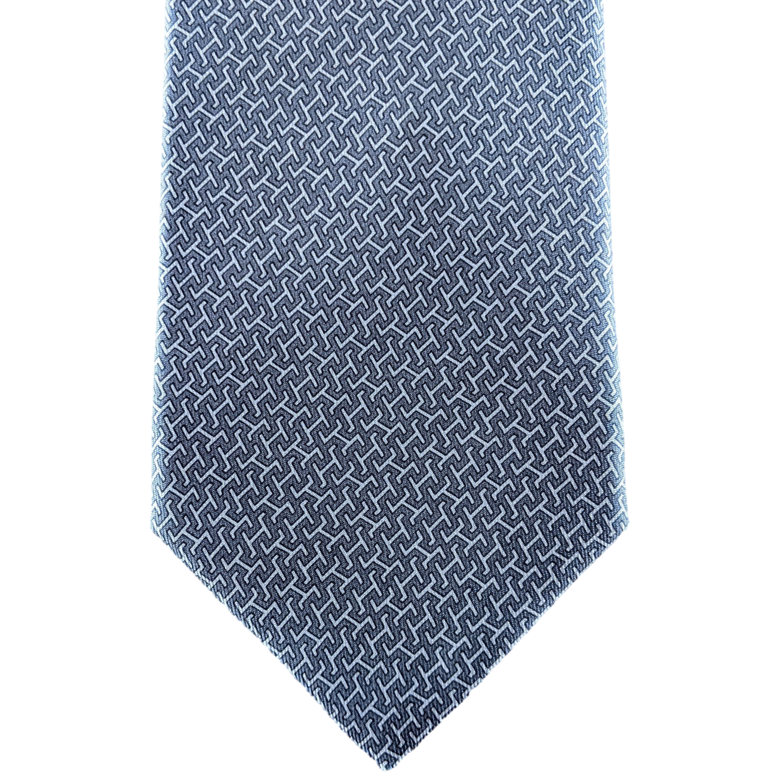 HERMES H Grey Twill Silk Classic Tie 9 cm