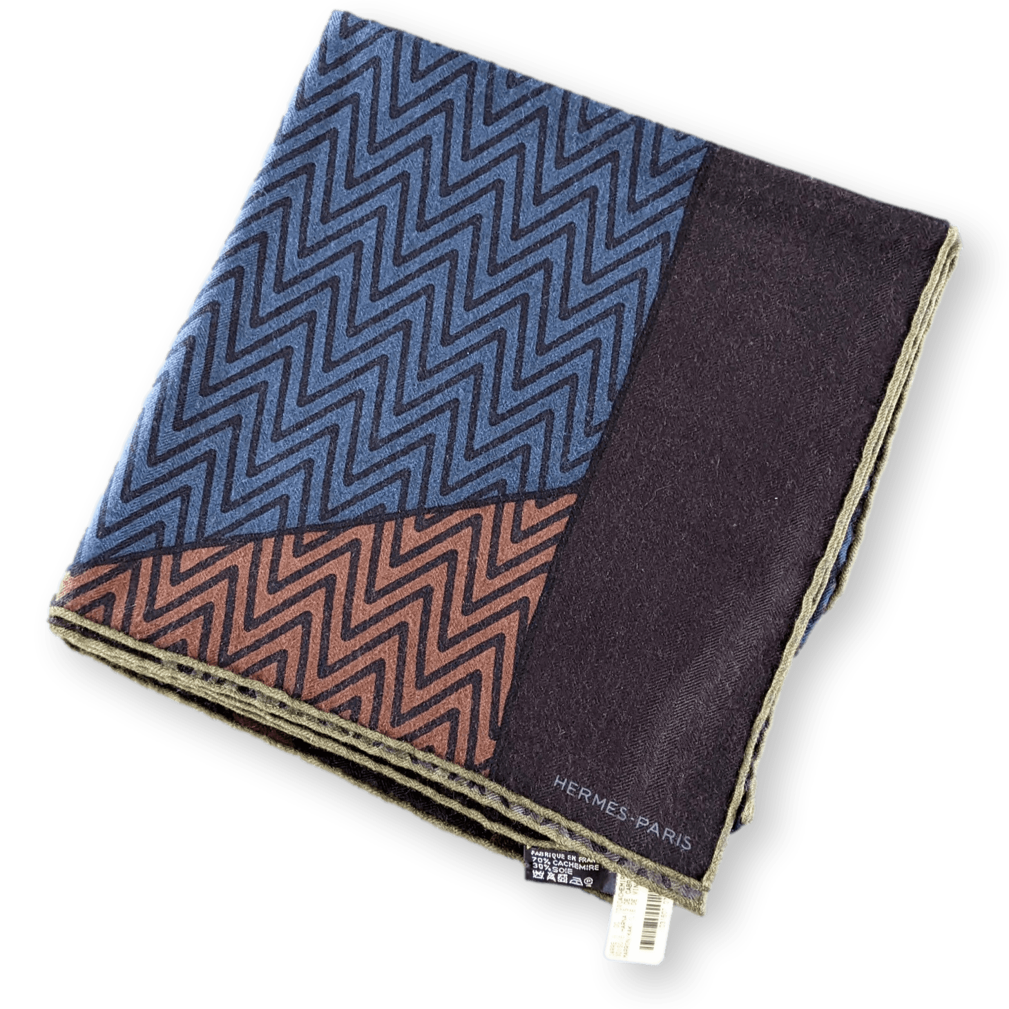 Hermes Men's Brown/Kaki/Lie de Vin HARNAIS DE CABRIOLET 70% Cashmere Carre H 100 cm