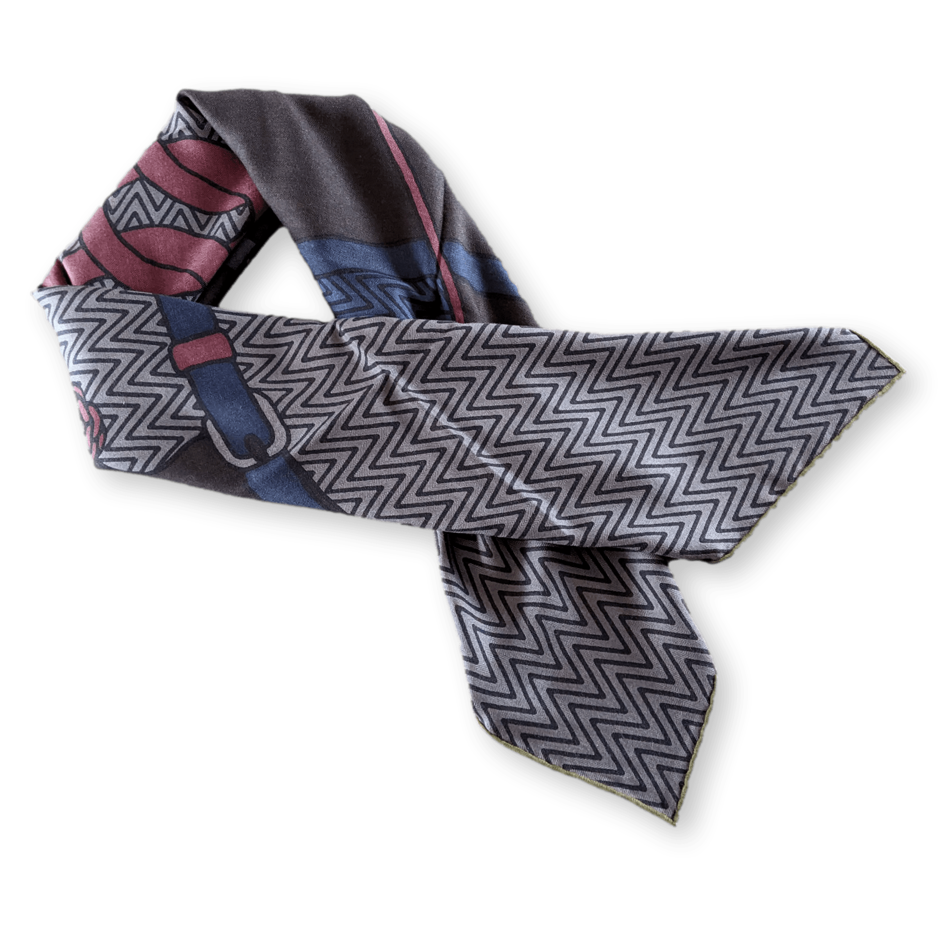 Hermes Men's Brown/Kaki/Lie de Vin HARNAIS DE CABRIOLET 70% Cashmere Carre H 100 cm
