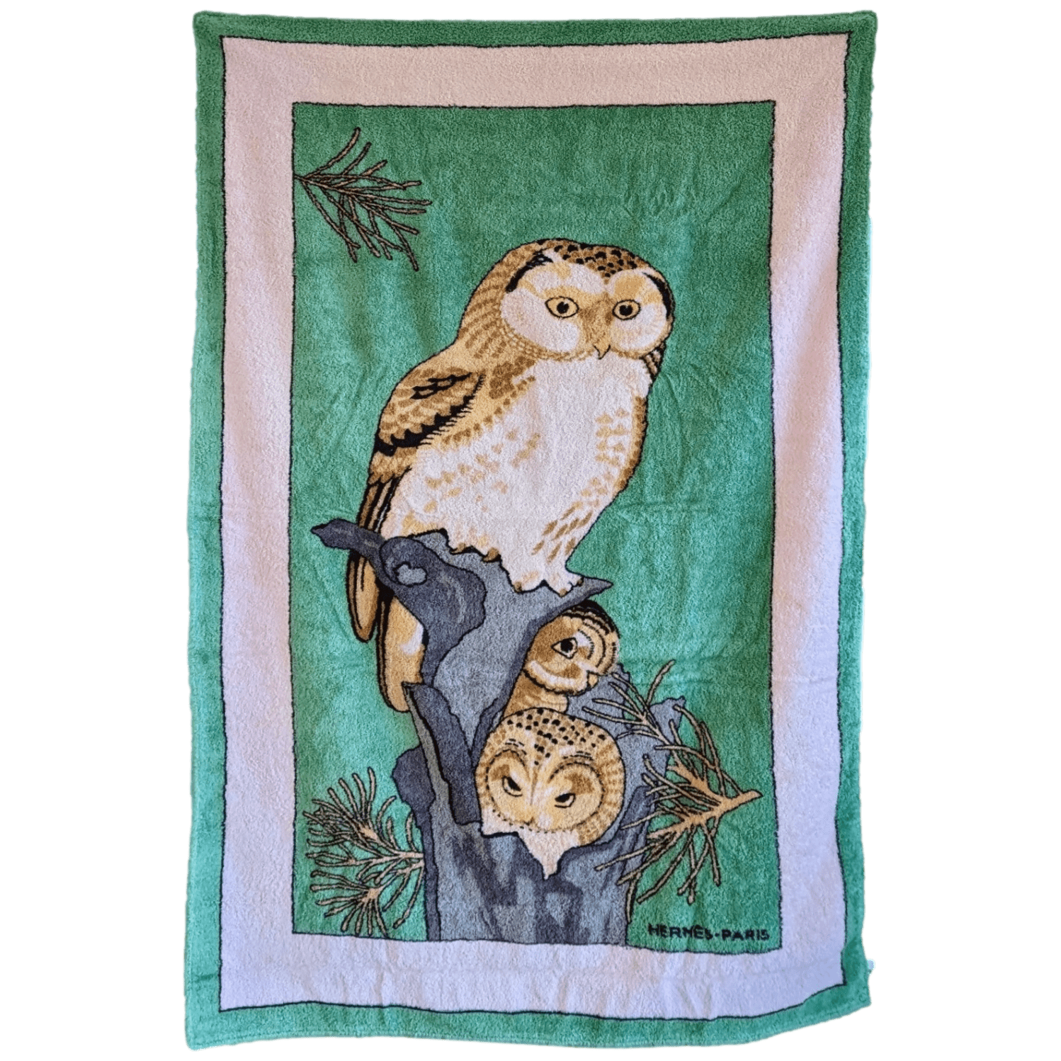 HERMES Hiboux Tapis de Plage Terry Beach Towel 90 x 150 cm