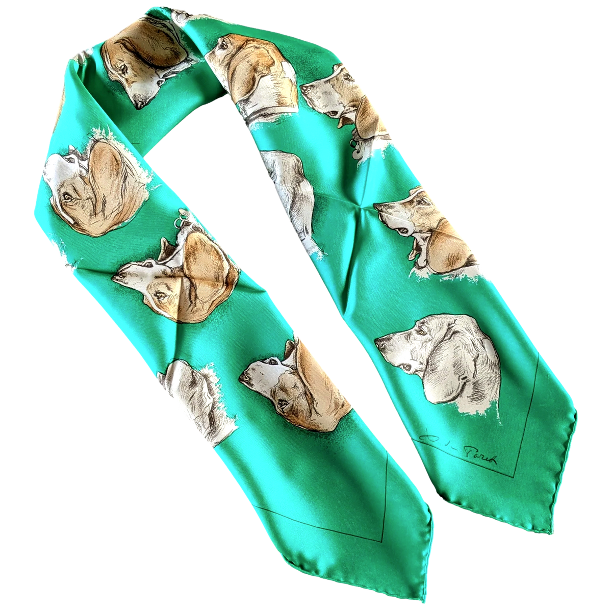 Hermes 1974 Vert 'Monarch' Hound Dog Beagle by Xavier de Poret Twill 90cm