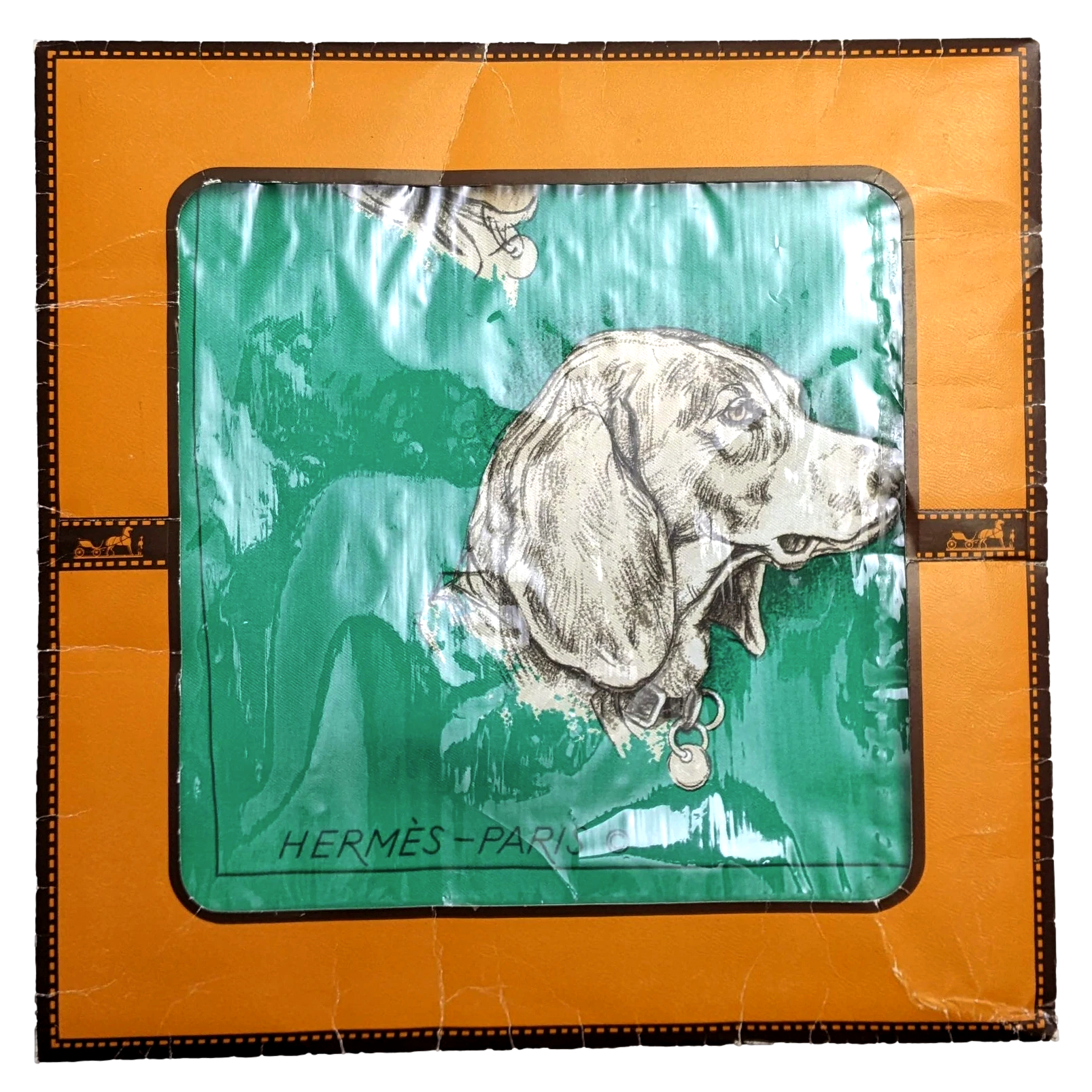 Hermes 1974 Vert 'Monarch' Hound Dog Beagle by Xavier de Poret Twill 90cm