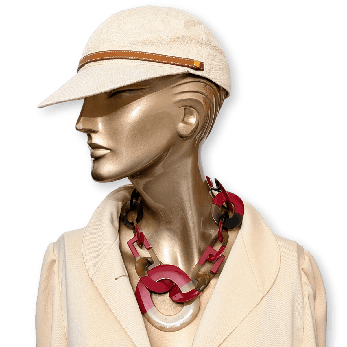HERMES Isidore Horn and Red Lacquer Statement Necklace in Box