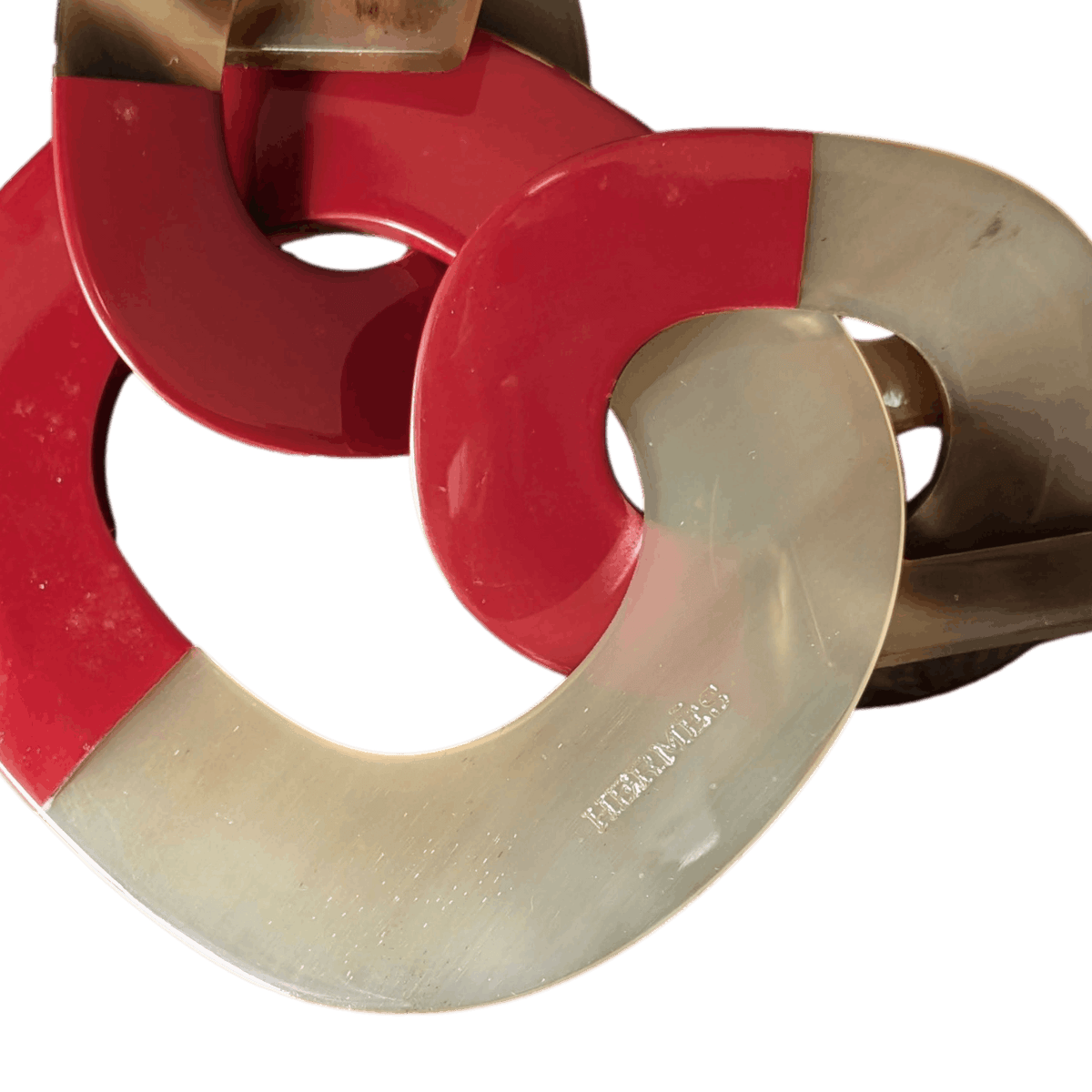 HERMES Isidore Horn and Red Lacquer Statement Necklace in Box