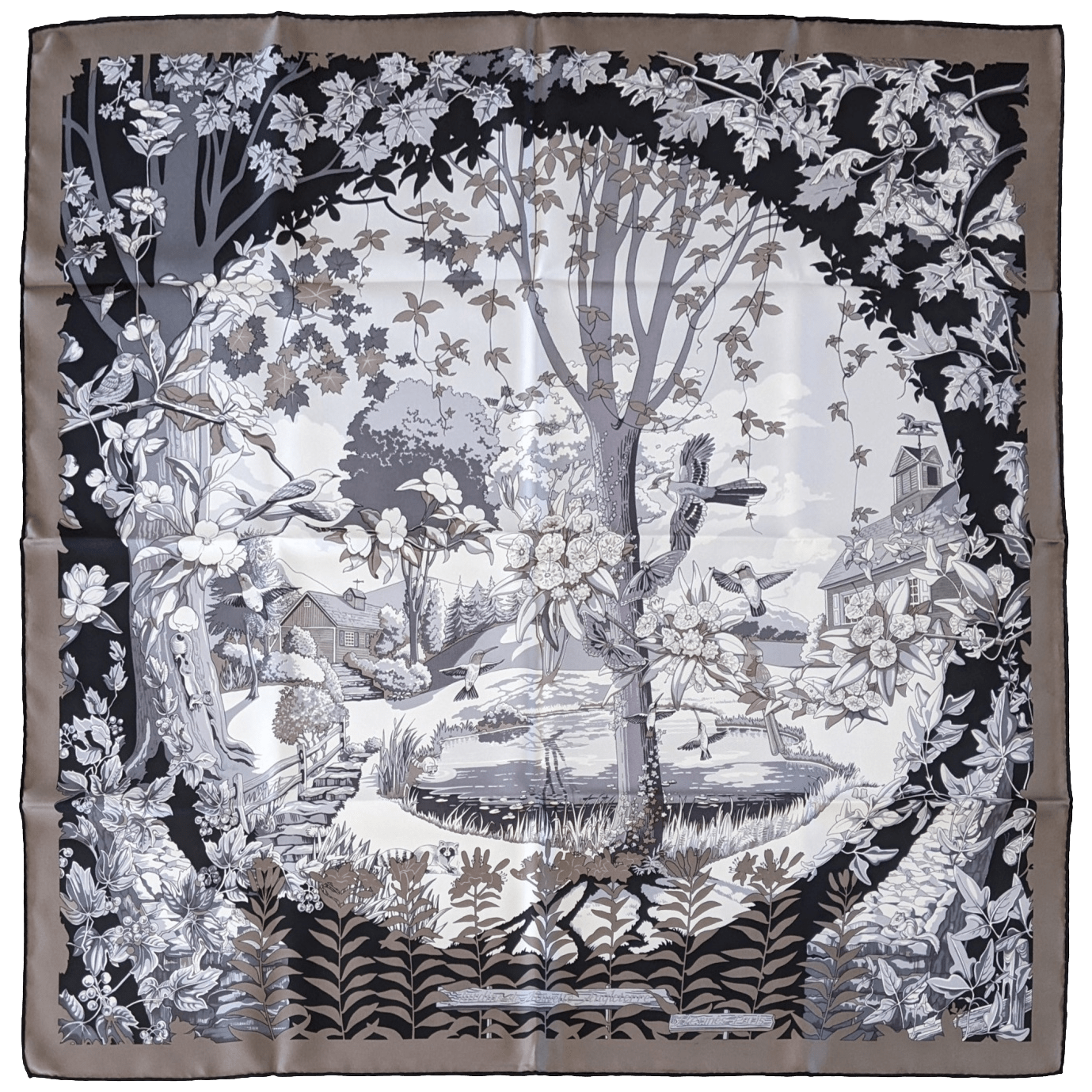 HERMES 2009 Jardins de la Nouvelle Angleterre Silk Scarf 90 x 90 cm