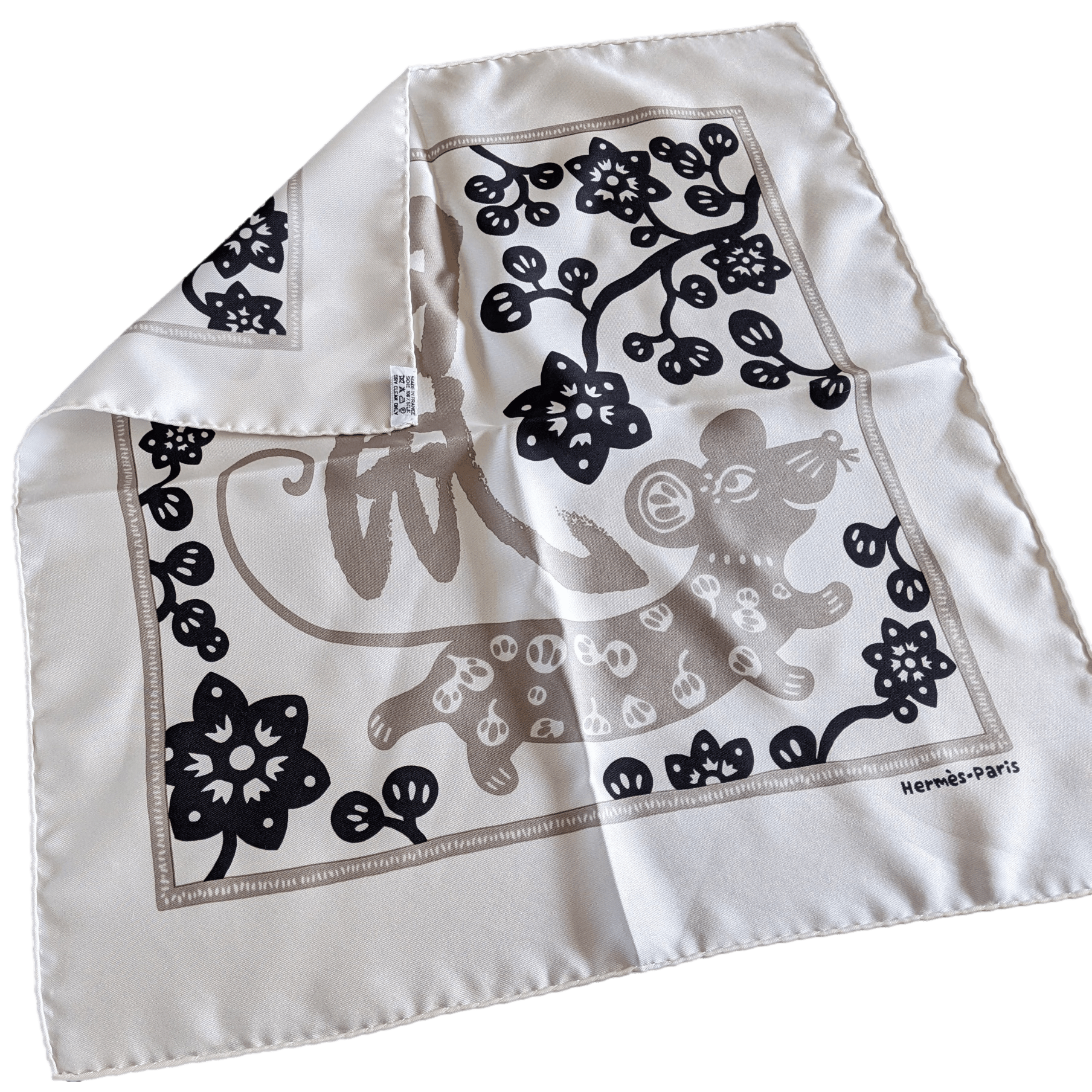 HERMES 2007 Chinese Zodiac L'ANNEE DU RAT Gavroche Pocket Scarf 45 x 45 cm