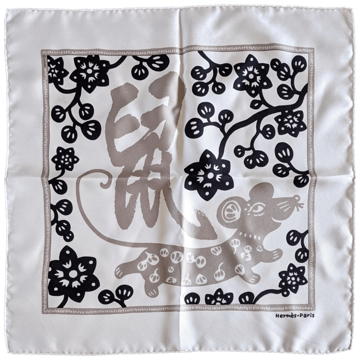 HERMES 2007 Chinese Zodiac L'ANNEE DU RAT Gavroche Pocket Scarf 45 x 45 cm