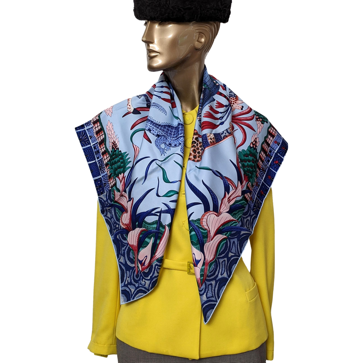 Produits Hermes Bleu Ciel/Bleu Jean " La Marche du Zambeze " by Ardmore Artists Twill 90cm,