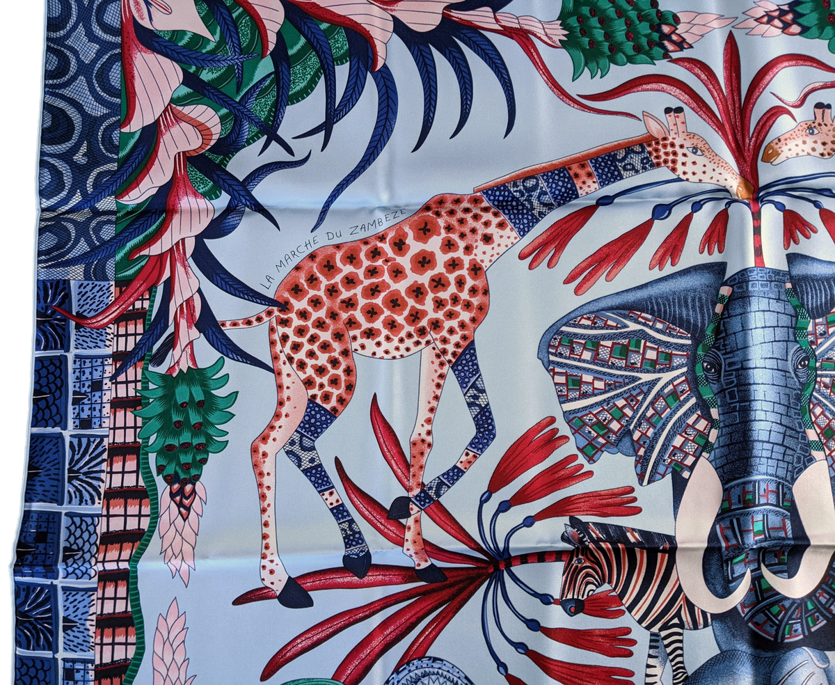 Produits Hermes Bleu Ciel/Bleu Jean " La Marche du Zambeze " by Ardmore Artists Twill 90cm,