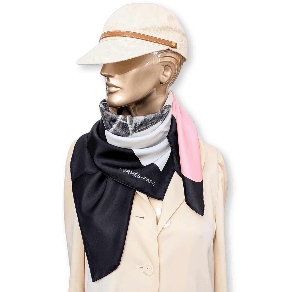 HERMES La Serpentine de Pierre Pierre Charpin Silk Scarf 90 Black Pink White 2018 Rare