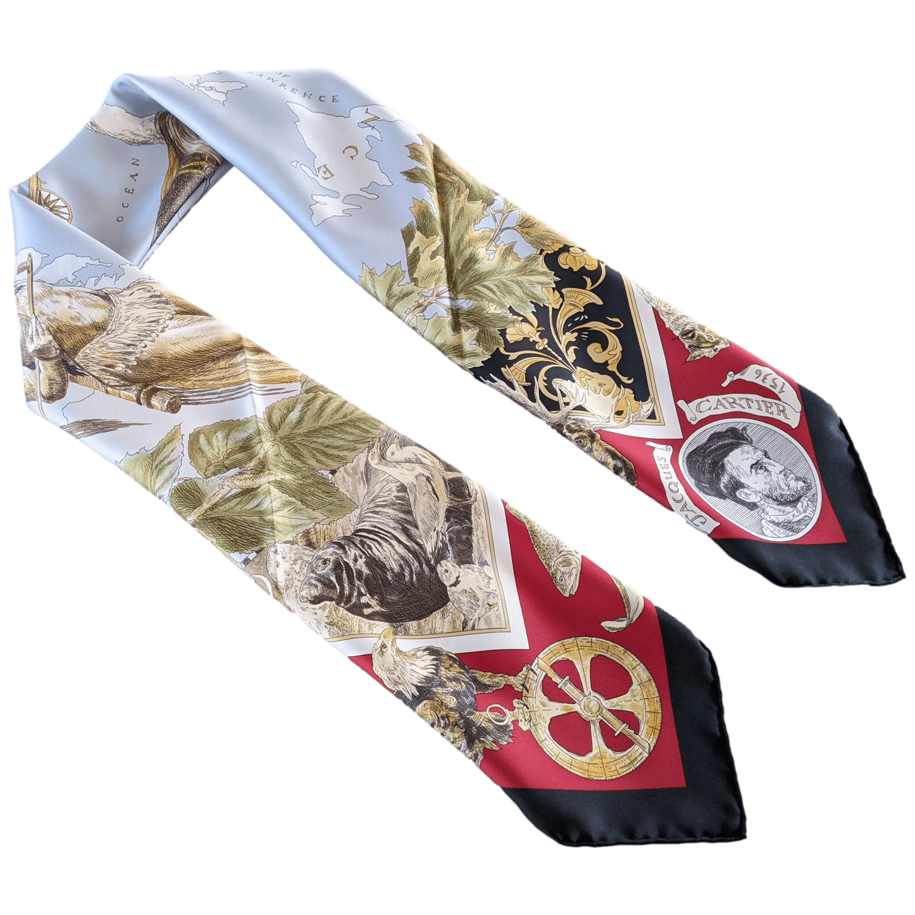HERMES Black Border Le Canada by Kermit Oliver Twill Scarf 90 x 90 cm