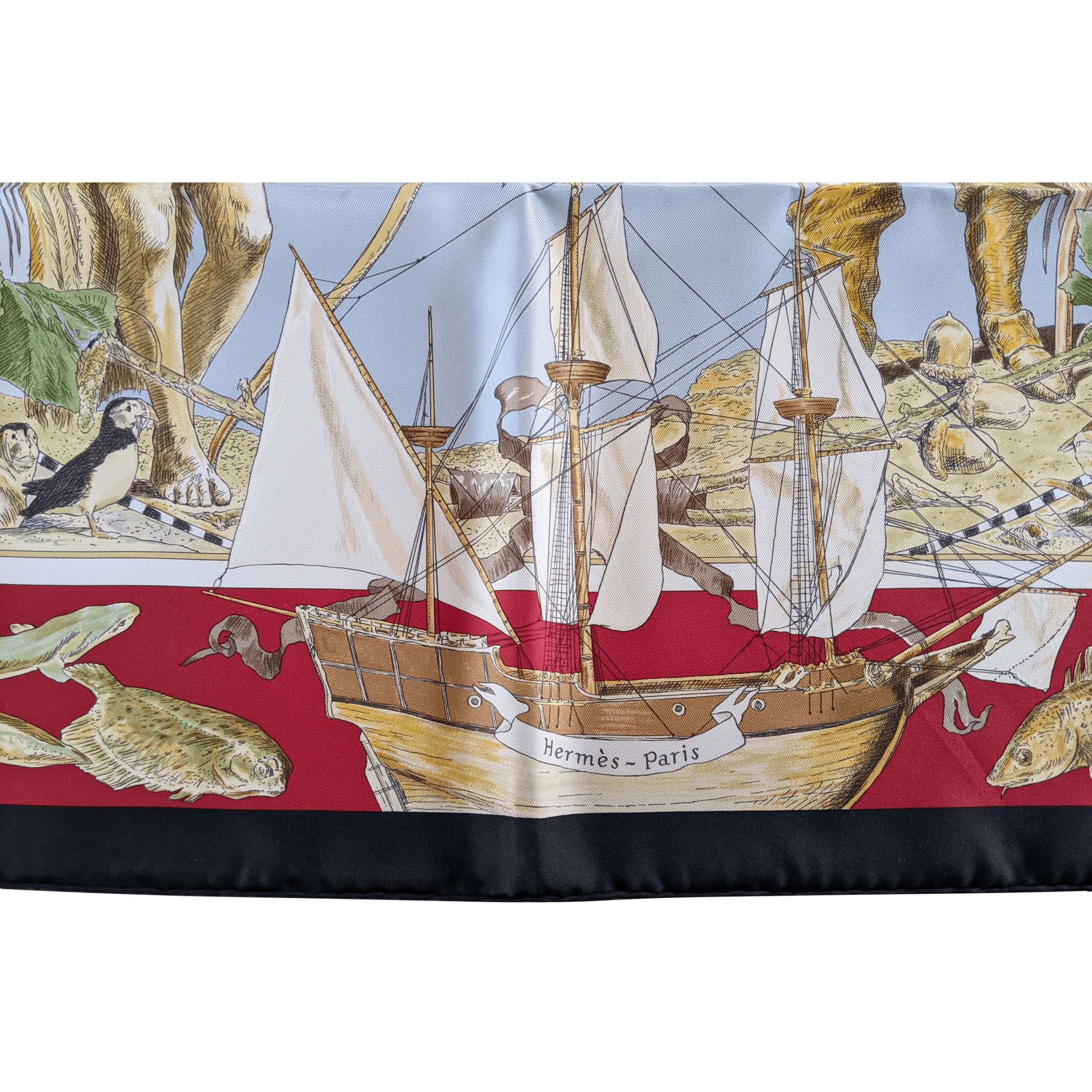 HERMES Black Border Le Canada by Kermit Oliver Twill Scarf 90 x 90 cm