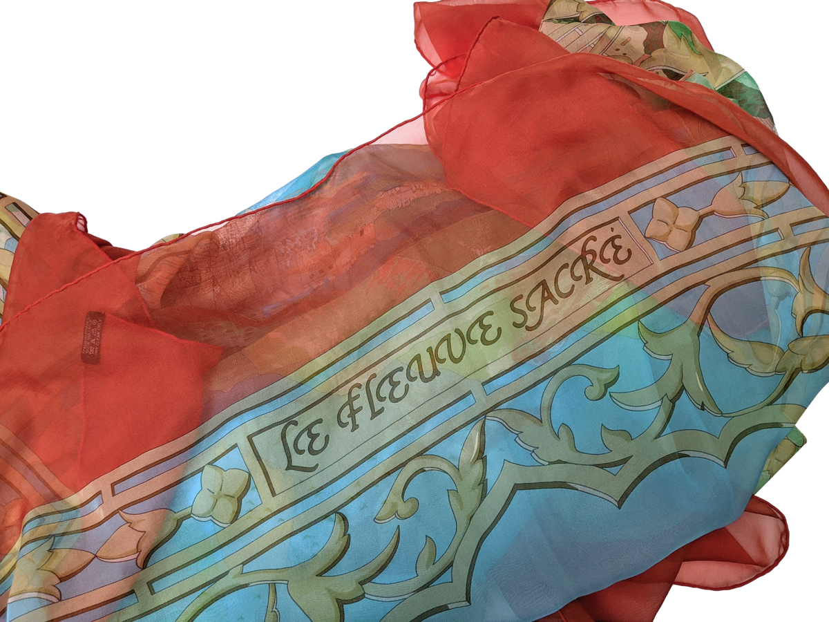 HERMES LE FLEUVE SACRE 2006 Mousseline Shawl 140 x 140 cm