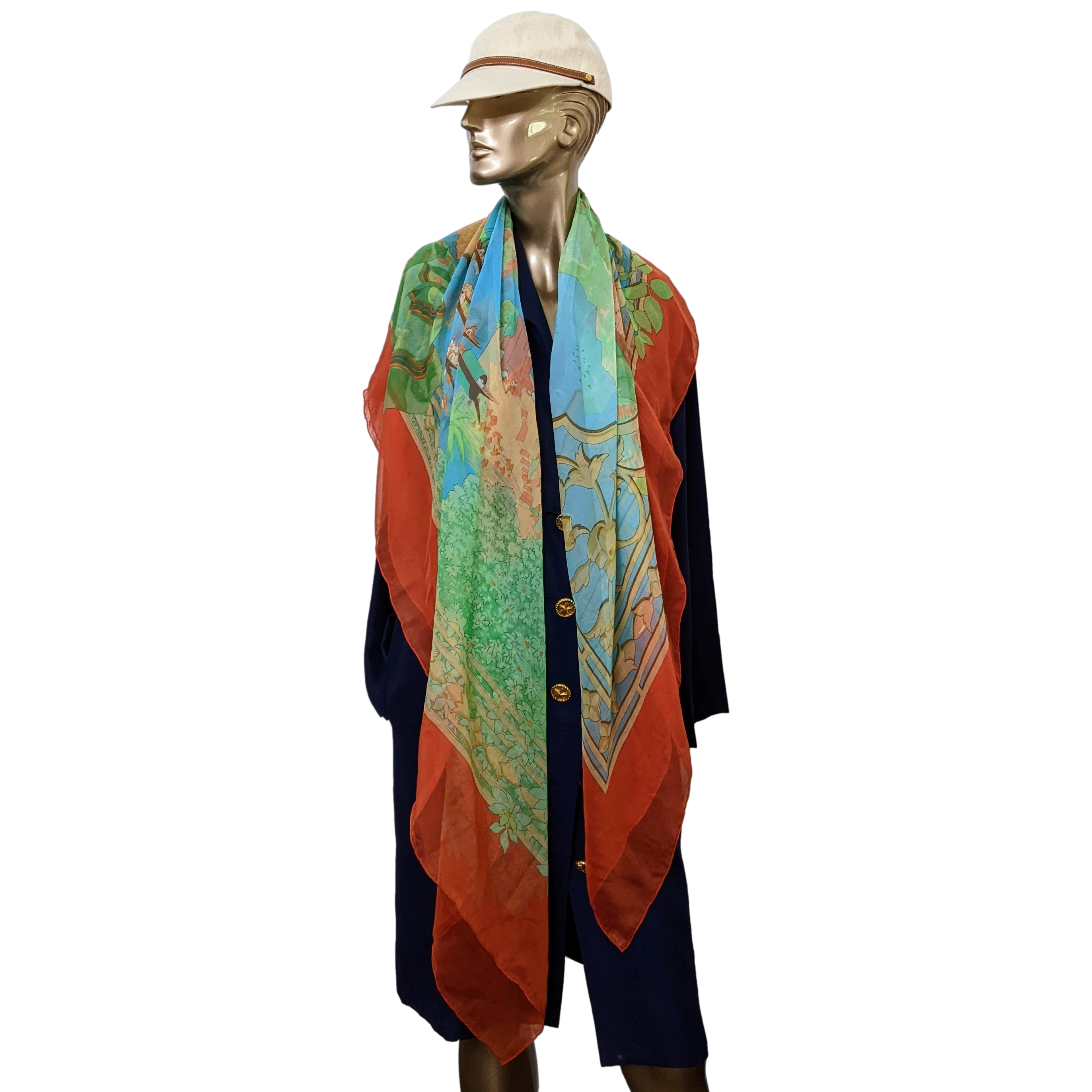 HERMES LE FLEUVE SACRE 2006 Mousseline Shawl 140 x 140 cm