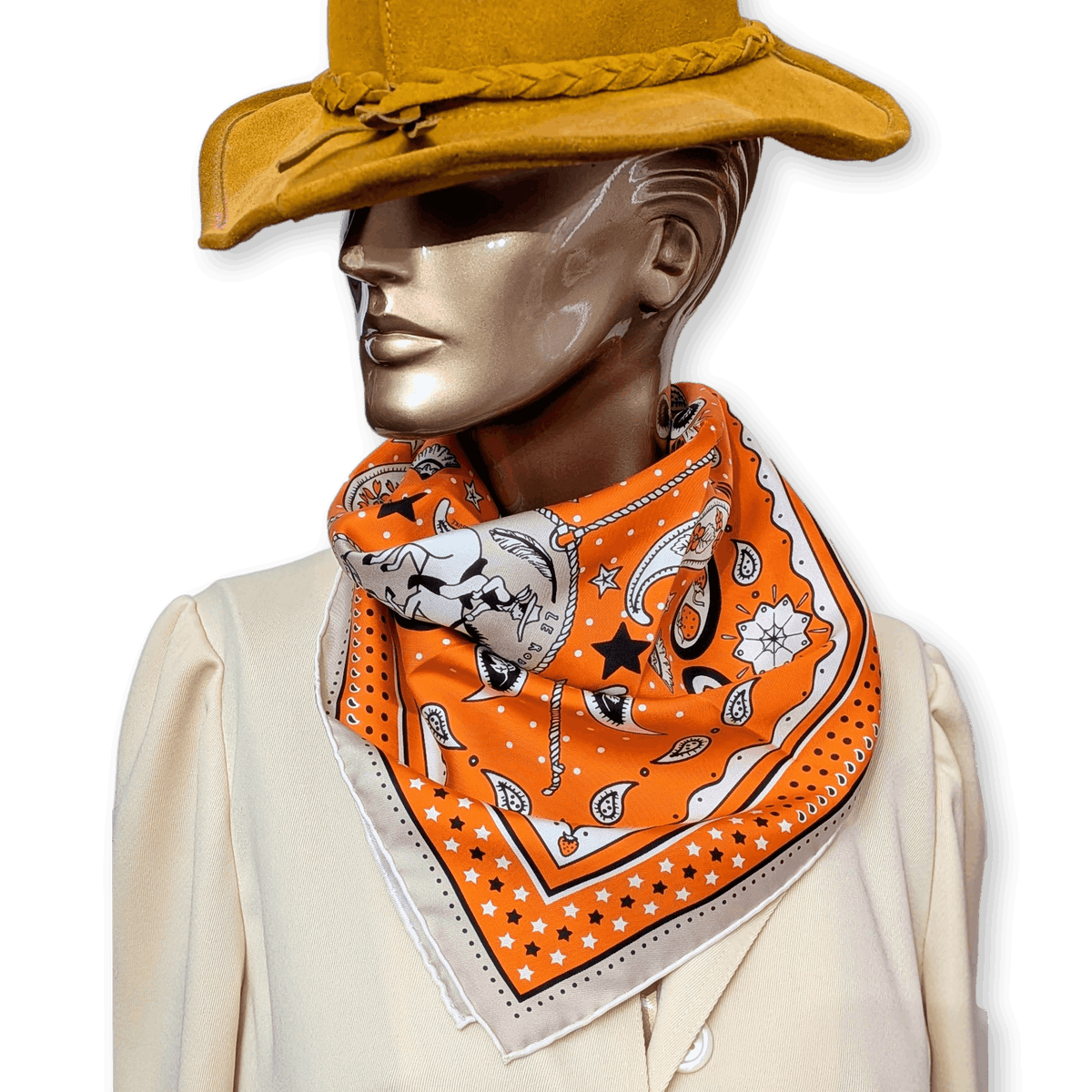 HERMES Le Rodeo des Fruits Shinsuke Kawahara Silk Bandana 55 Orange Pristine Box