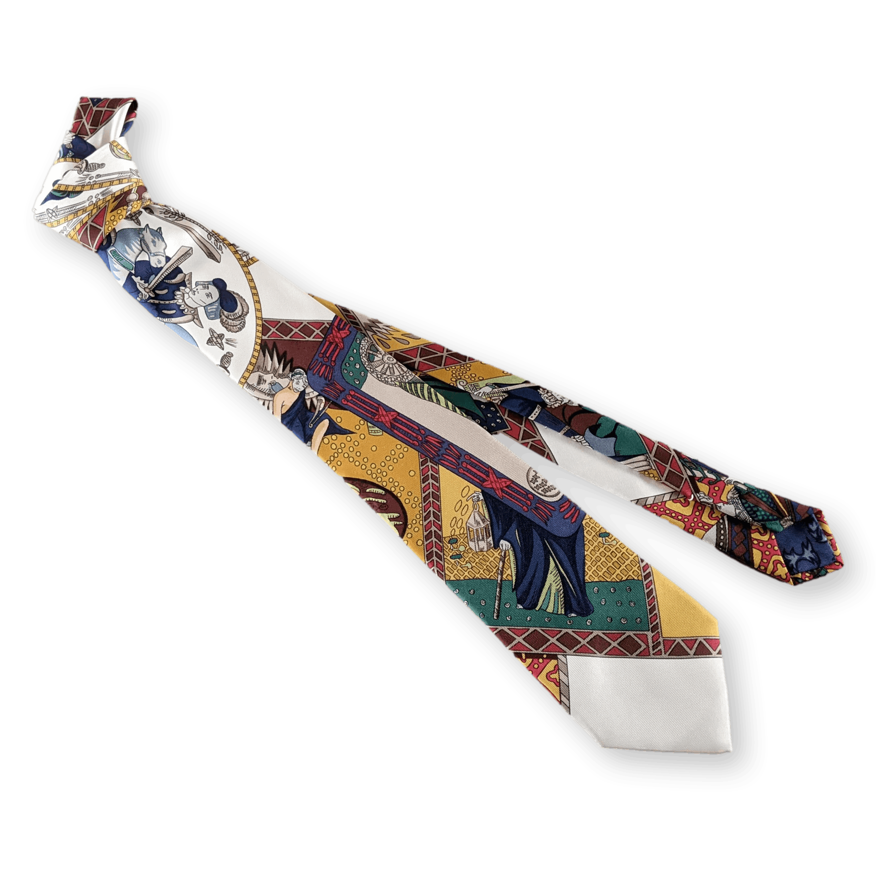 HERMES 1991 Le Tarot Silk Twill Tie 9.5 cm Vintage With Box