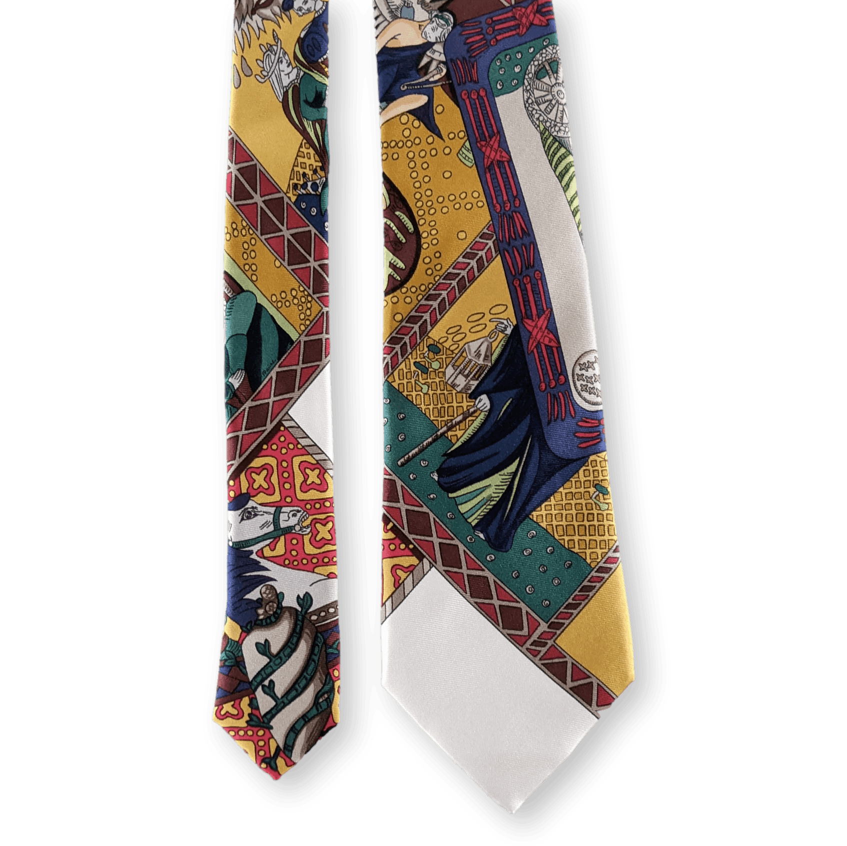 HERMES 1991 Vintage " Le Tarot "Twill Silk Tie 9.5 cm in Box