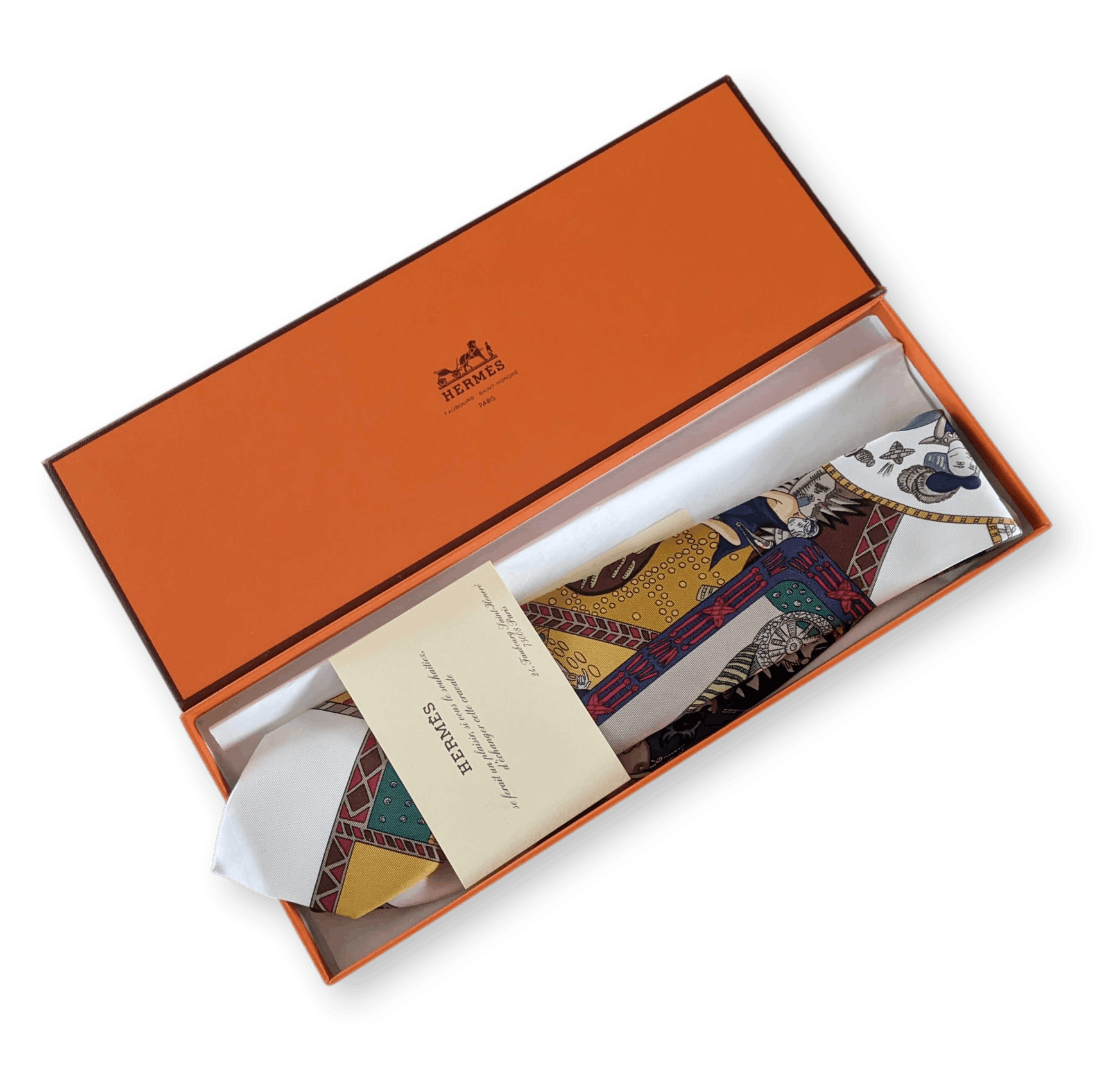 HERMES 1991 Vintage " Le Tarot "Twill Silk Tie 9.5 cm in Box