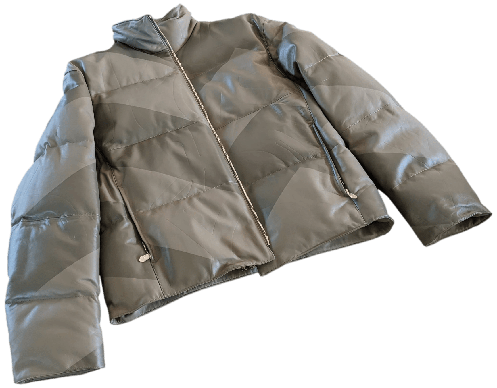 HERMES LEATHER DOWN DOUDOUNE Green-Grey Duck Lambskin Jacket SZ50