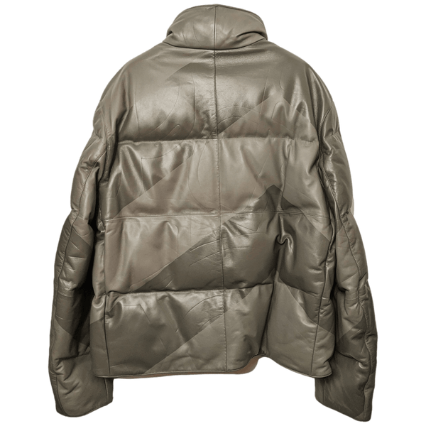 HERMES LEATHER DOWN DOUDOUNE Green-Grey Duck Lambskin Jacket SZ50 