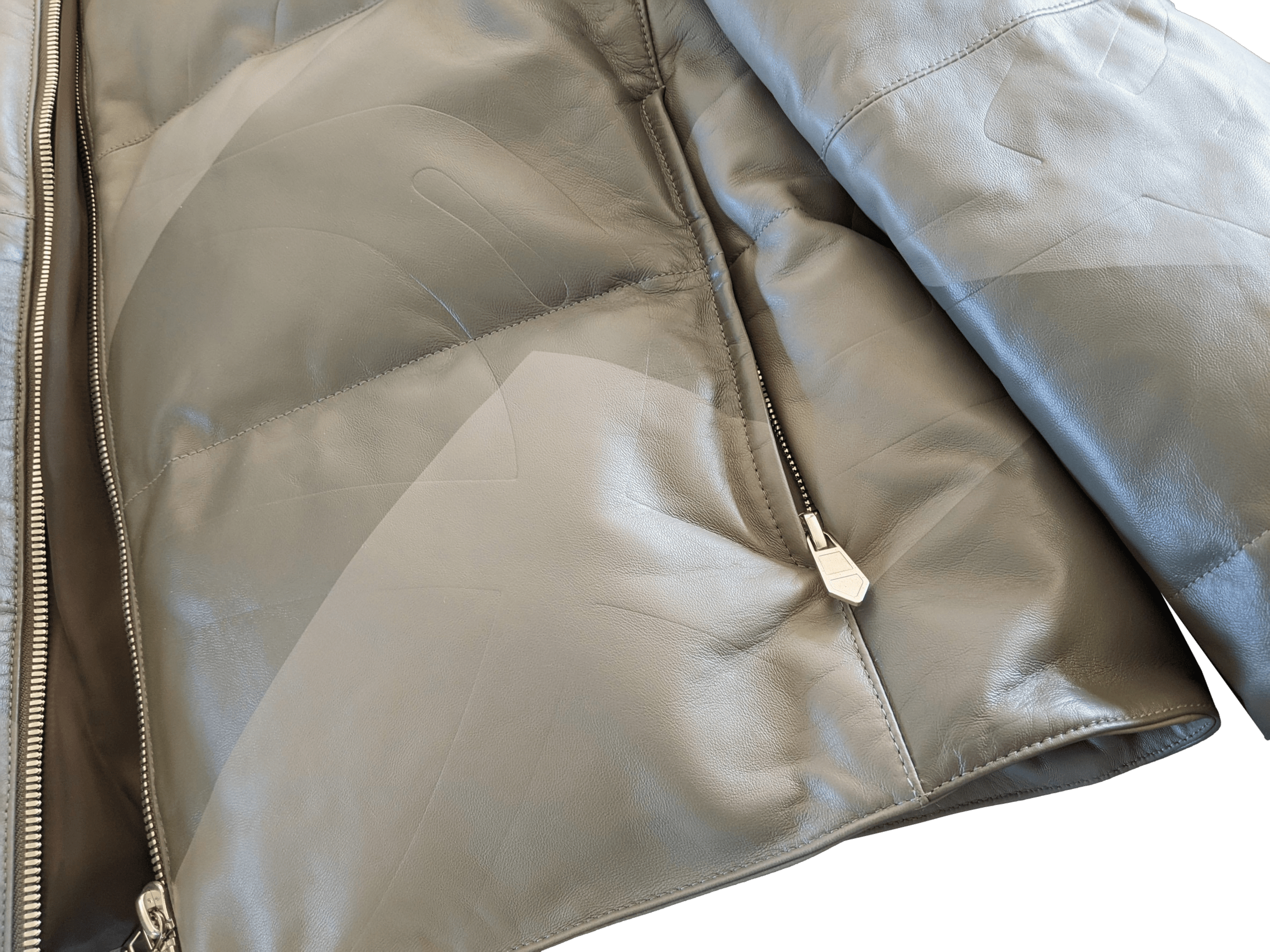 HERMES LEATHER DOWN DOUDOUNE Green-Grey Duck Lambskin Jacket SZ50