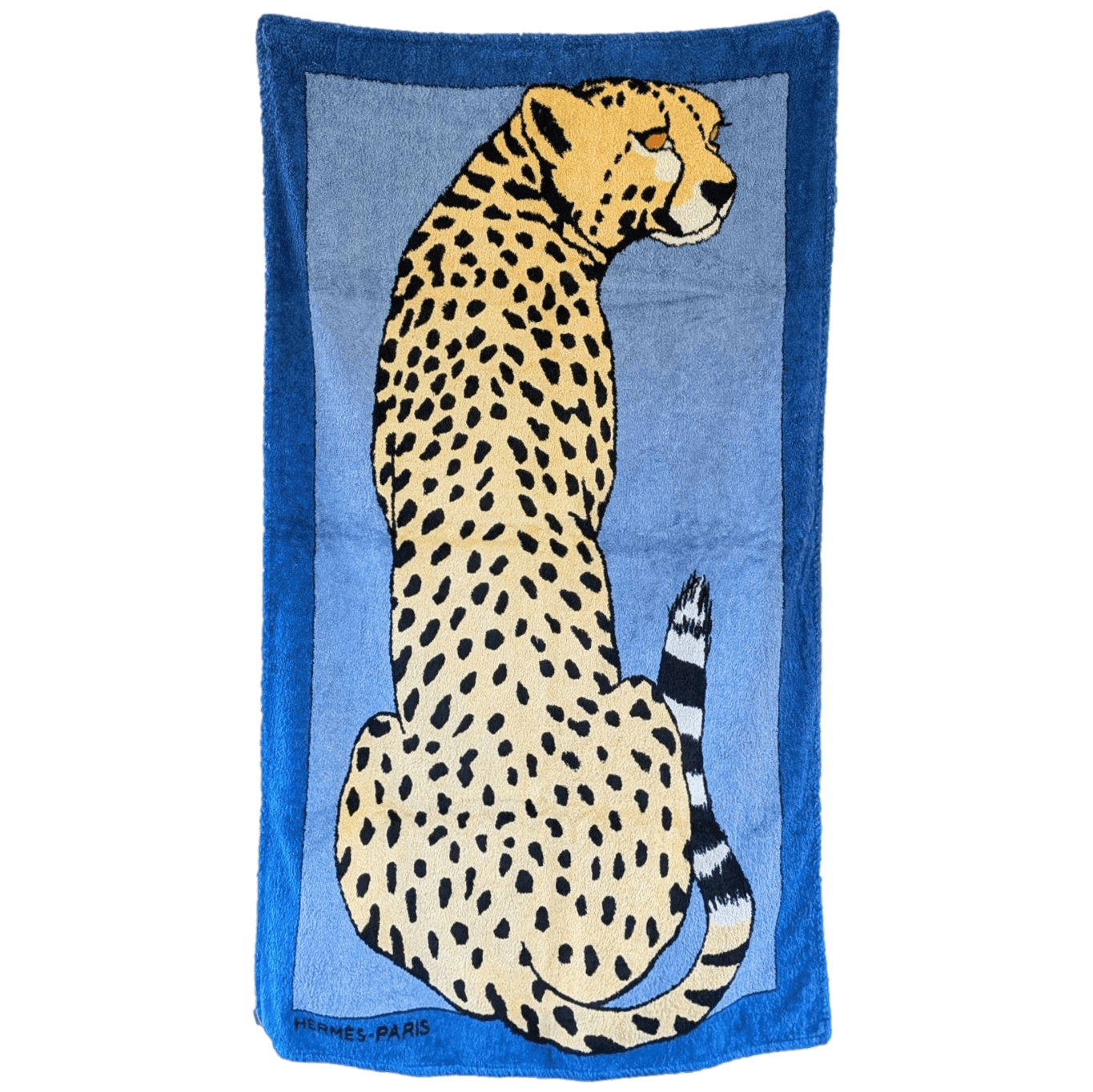 HERMES Leopard Beach Towel Blue GM 90 x 150 cm Pristine