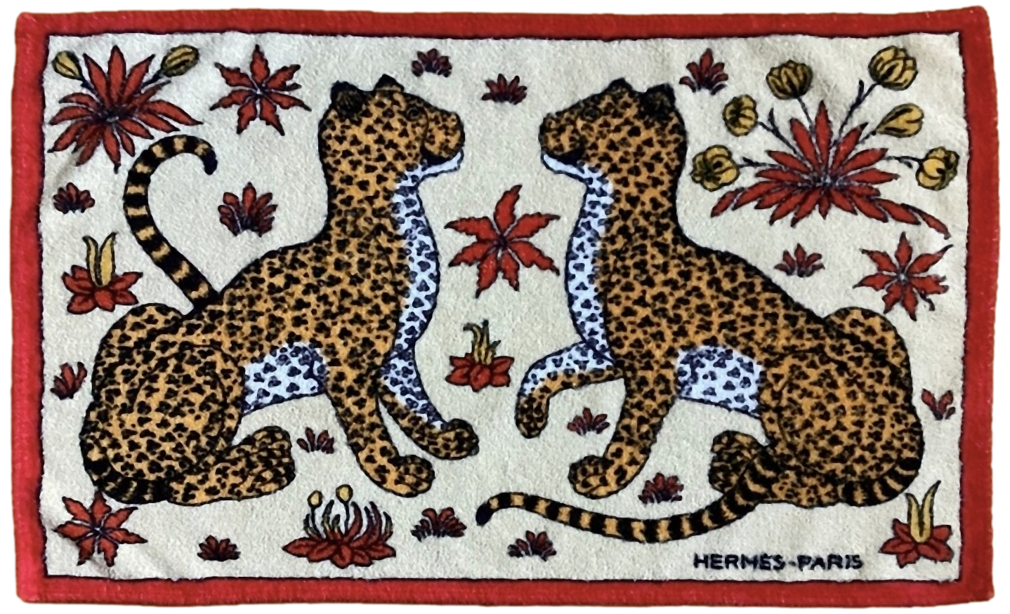 Produits Hermes Vintage Rouge/Blanc "Leopards" Cotton Terry Beach Towel PM