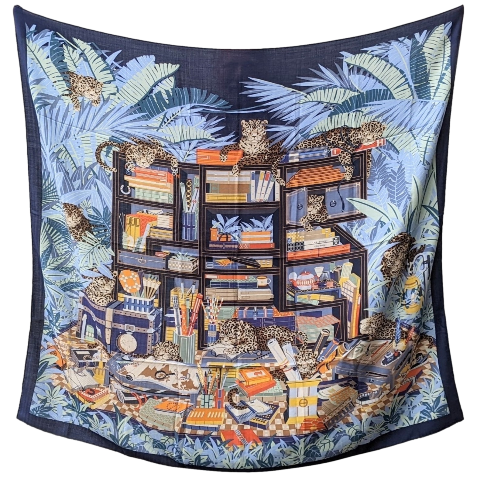 HERMES LES 12 LEOPARDS Cashmere Shawl 140 x 140 cm