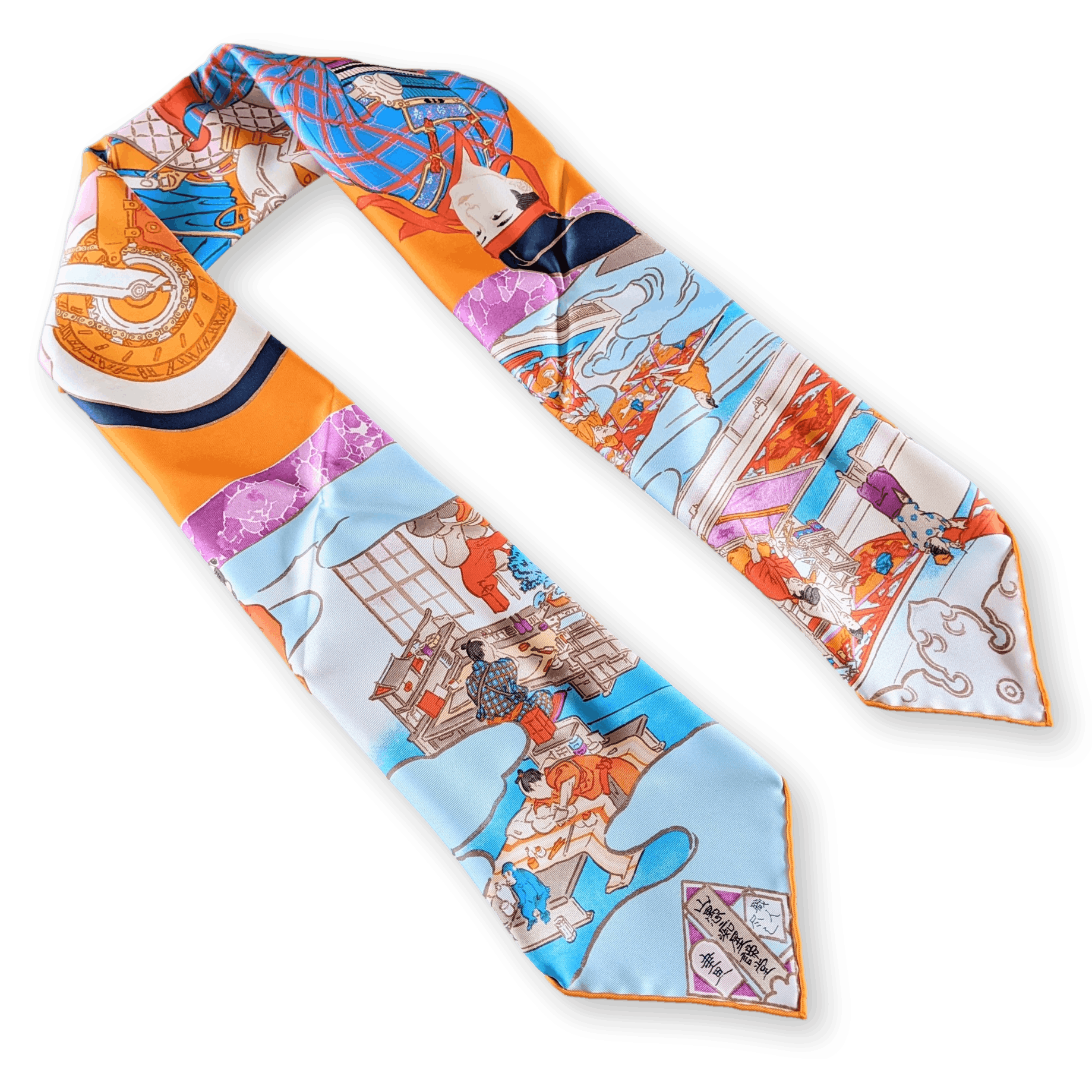 HERMES Les Artisans d'Hermes by Akira Yamaguchi Twill Scarf 90