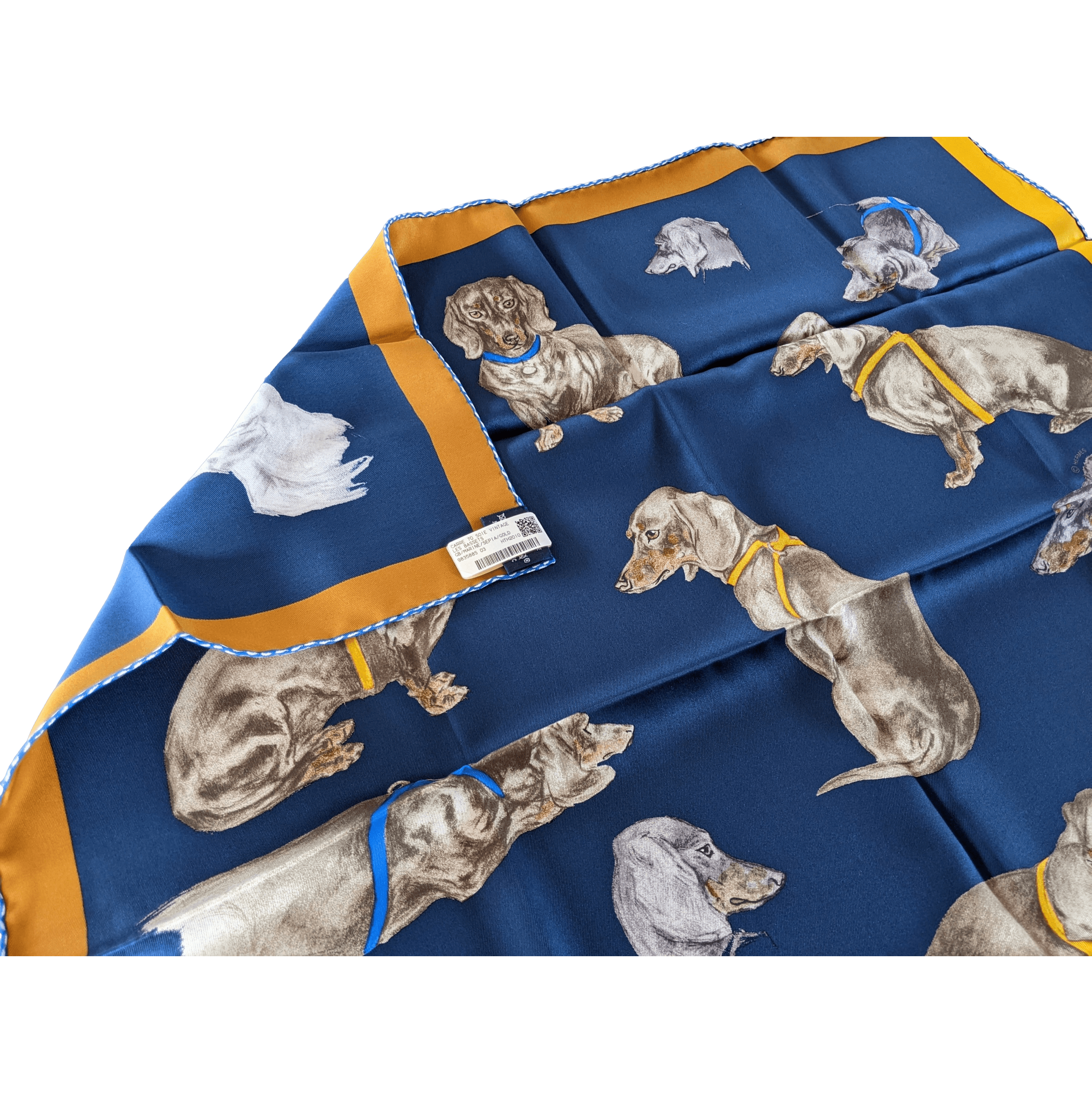 HERMES Les Bassets (Teckels, Dachshunds) by Xavier de Poret Vintage Silk Scarf 70 x 70 cm